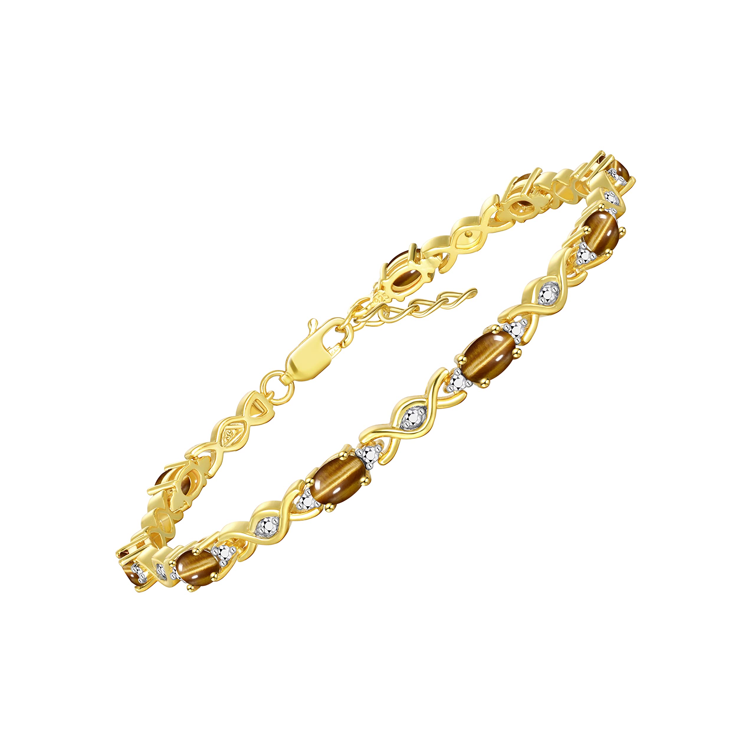 Rylos Women's Yellow Gold Plated Silver XOXO Hugs & Kisses Tennis Bracelet with Gemstones & Diamonds - Adjustable 7