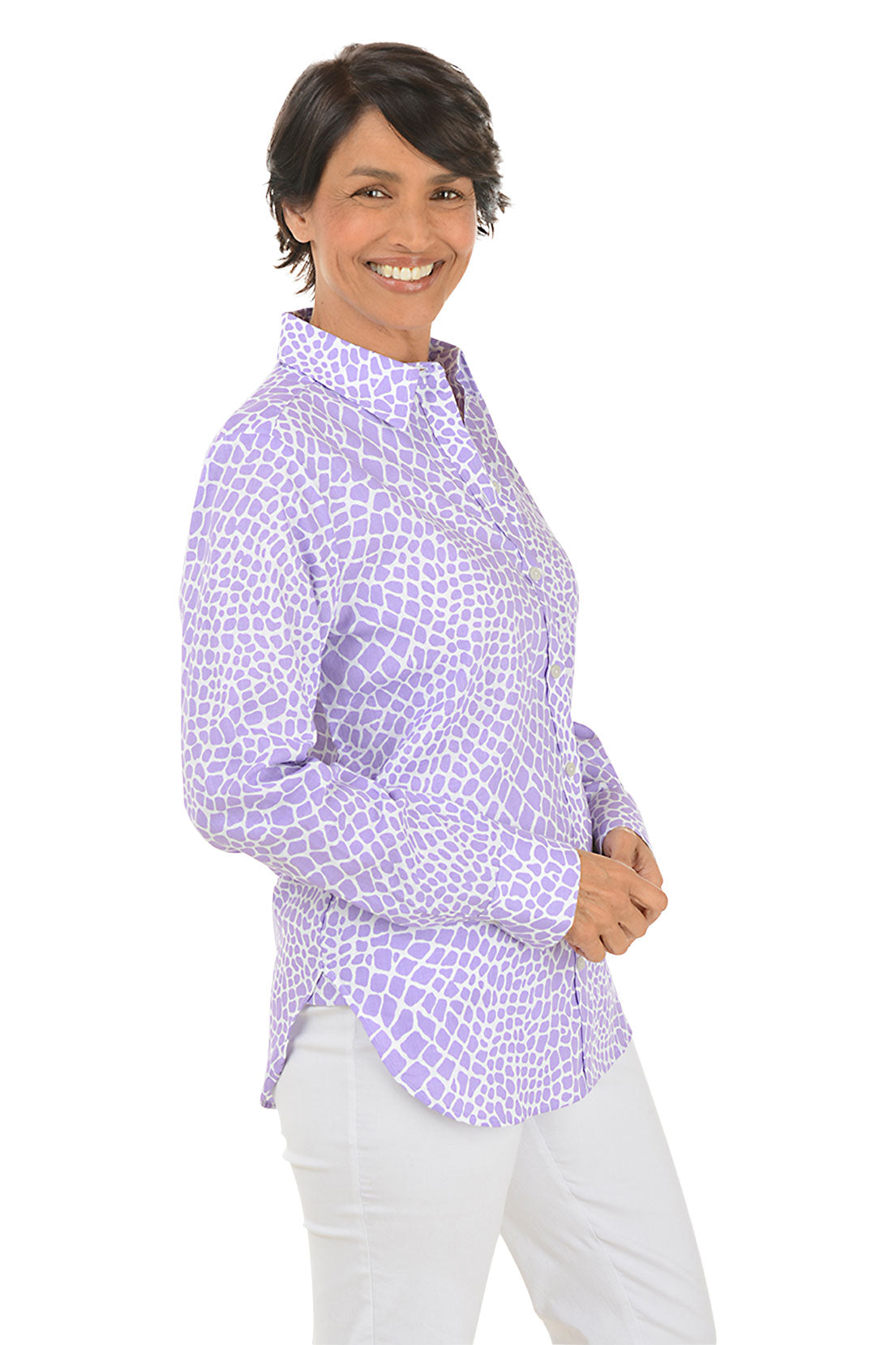 Giraffe Print Meghan Linen Blend Shirt for Women - Stylish Casual Button Down Top for Office, Date Night & Summer Outfits