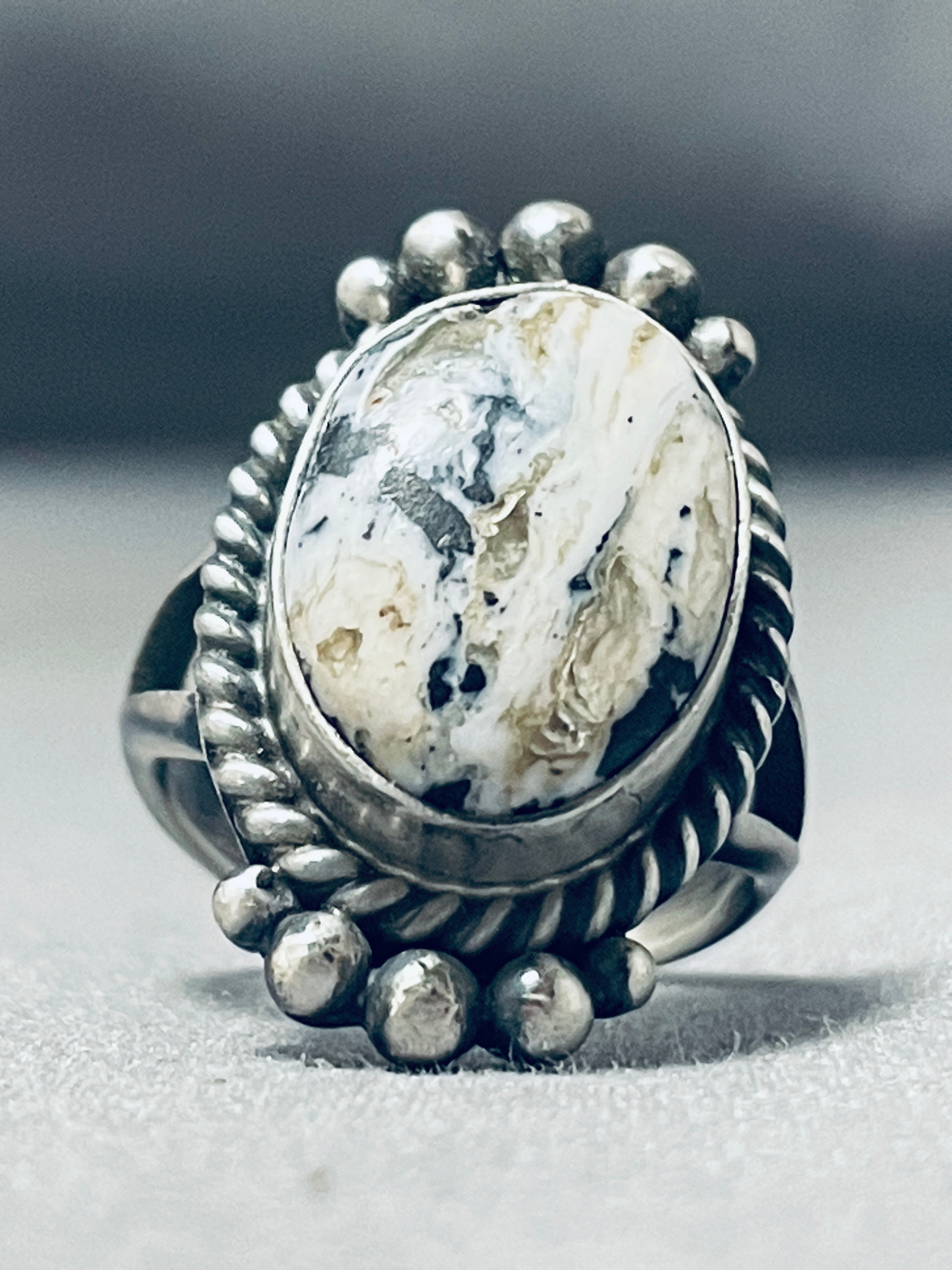 Authentic Native American Navajo White Buffalo Turquoise Sterling Silver Ring for Women | Handmade Jewelry for Boho, Western & Casual Fashion