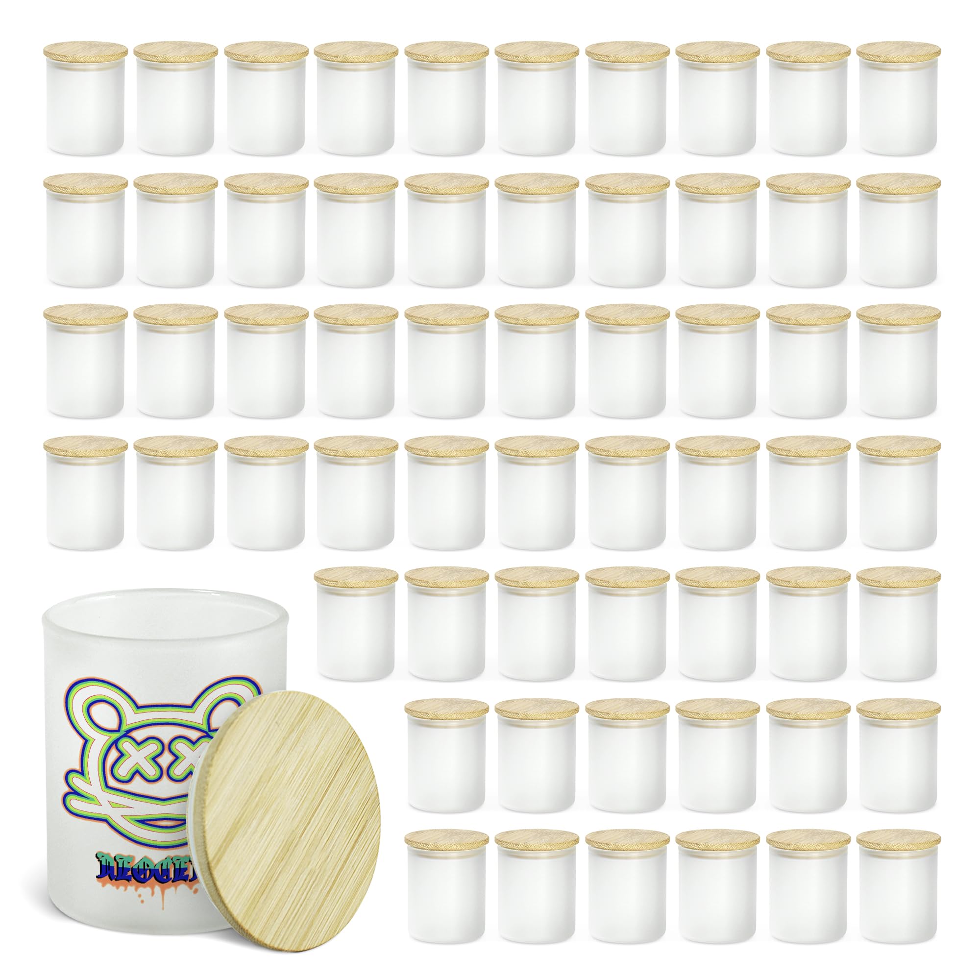 10oz Sublimation Glass Tealight Candle Holder with Bamboo Lids - 50 Pcs Frosted Candle Jars for DIY Candle Making, Wedding Decor, Home Table Centerpiece - Perfect for Romantic Dinners, Spa Nights & Holiday Decorations