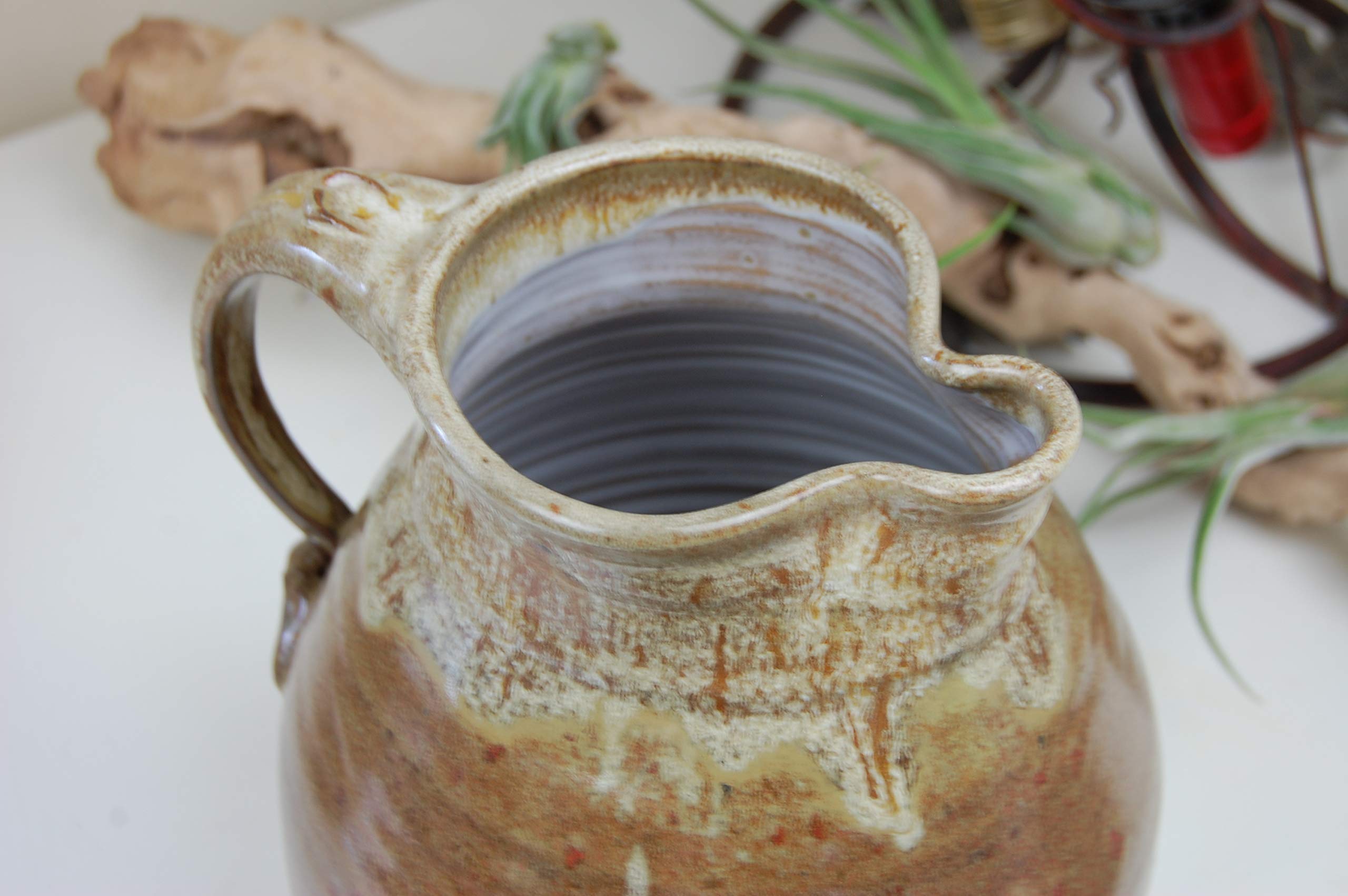 Handmade Large One Gallon Pitcher - Brownstone Hand Thrown Pottery Pitcher Crafted in North Carolina | Perfect for Iced Tea, Lemonade & Farmhouse Decor