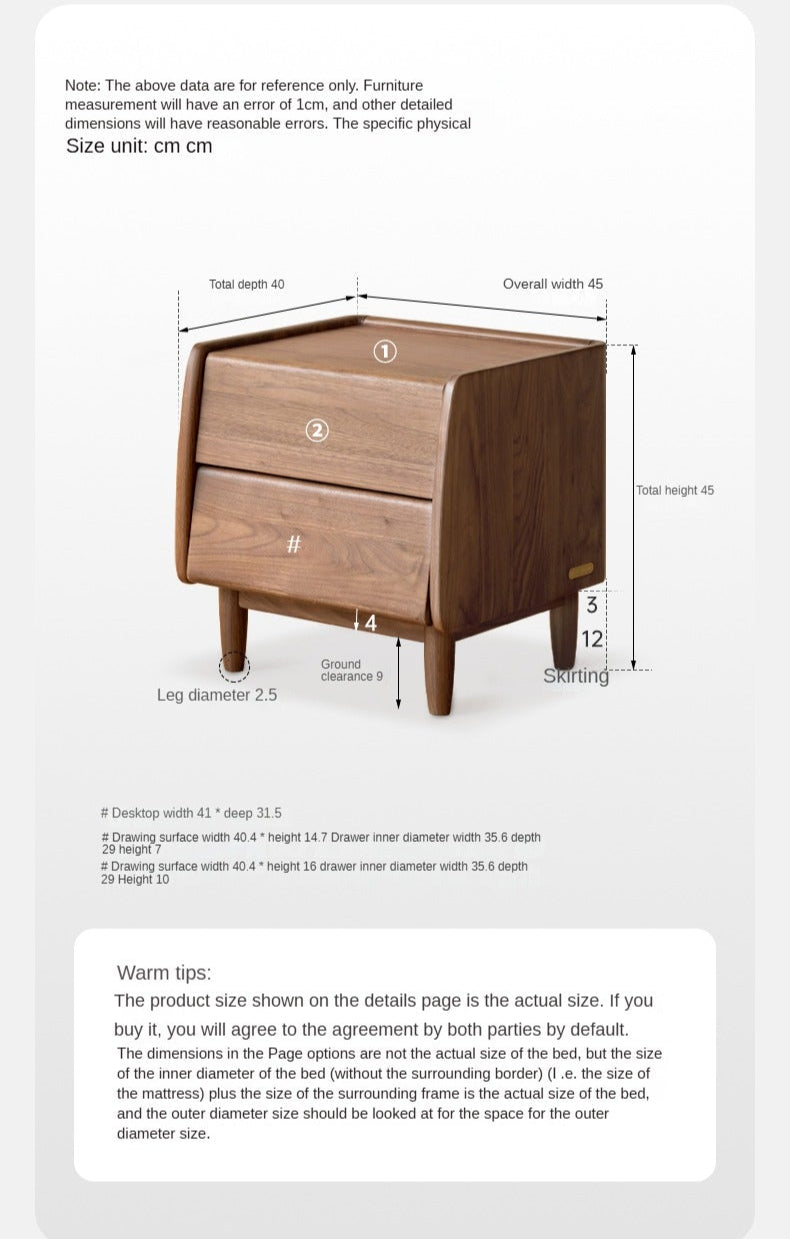 Solid Black Walnut Wood Nightstand - Small Bedside Table with Drawer for Bedroom, Living Room & Office - Natural Wood Furniture for Home Decor