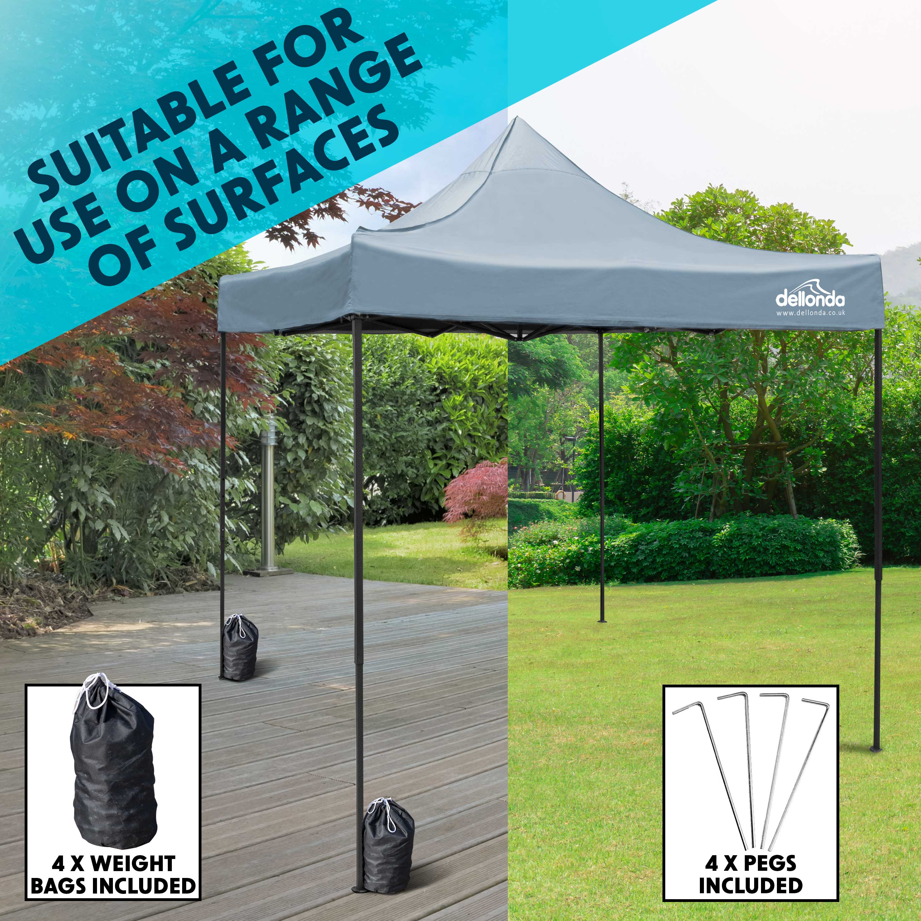 Premium 2x2m Pop Up Gazebo Tent with Water Resistant Canopy - Includes Carry Bag, Stakes & Weight Bags (Grey, DG129) - Perfect for Outdoor Parties, Camping & Backyard Events