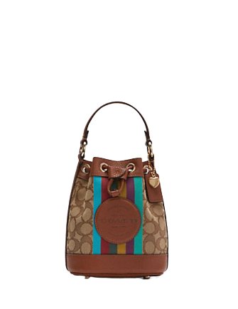 Coach Dempsey Drawstring Bucket Bag 15 Inch - Signature Jacquard Fabric with Stripe Design & Coach Patch Logo | Perfect for Women's Everyday Use, Travel & Casual Outings