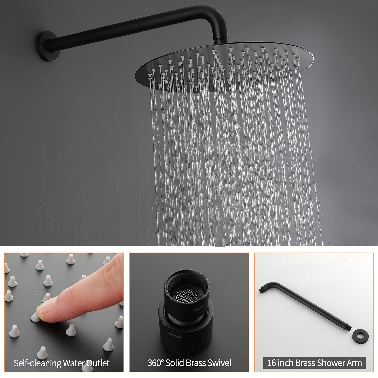 12 Inch Black Rain Shower System with 4 Body Jets - Wall Mount Shower Faucet Set & Full Body Spray Jets for Luxurious Spa-Like Bathroom Experience - Perfect for Master Bath, Guest Bath & Home Renovation
