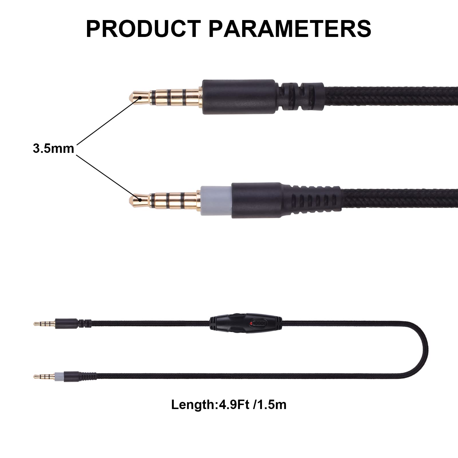 HyperX Cloud Mix & Alpha Replacement Cable - 3.5mm Aux Cord with Volume Control & Mute for Gaming Headsets (4.9Ft/1.5m) - Perfect for PC, PS4, Xbox & Mobile Gaming Accessories