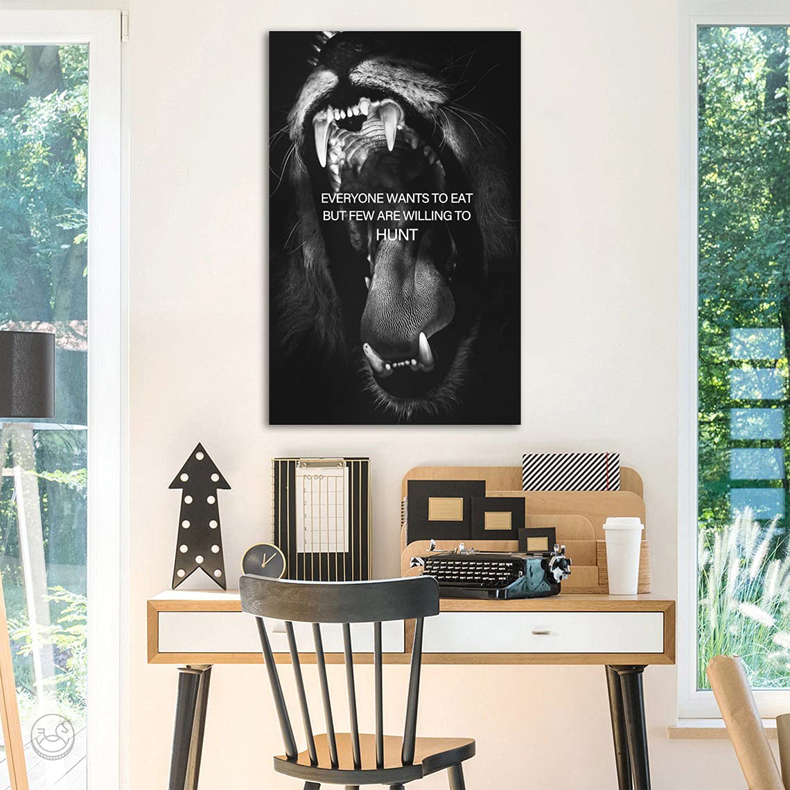 Lion Hunt Motivational Canvas Wall Art - Inspirational Entrepreneur & Beast Mode Poster with Lion Teeth Quote - Success Art for Living Room, Bedroom, Office - Framed & Ready to Hang - Perfect for Home Decor, Office Motivation & Gifts