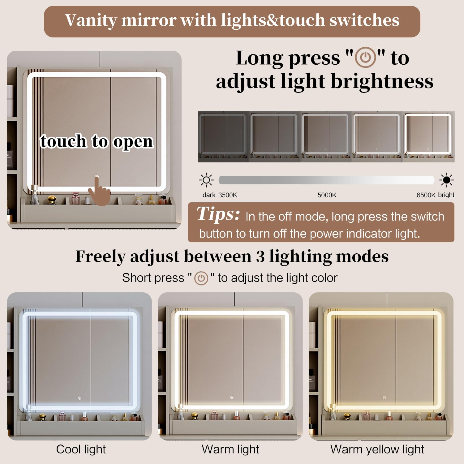 YYJ Makeup Vanity Desk with Large Mirror & LED Lights - 3 Lighting Modes, 5 Drawers & 3 Shelves Storage, Charging Station, Dressing Table with Nightstand for Bedroom (Gray) - Perfect for Makeup Application, Skincare Routine & Home Decor