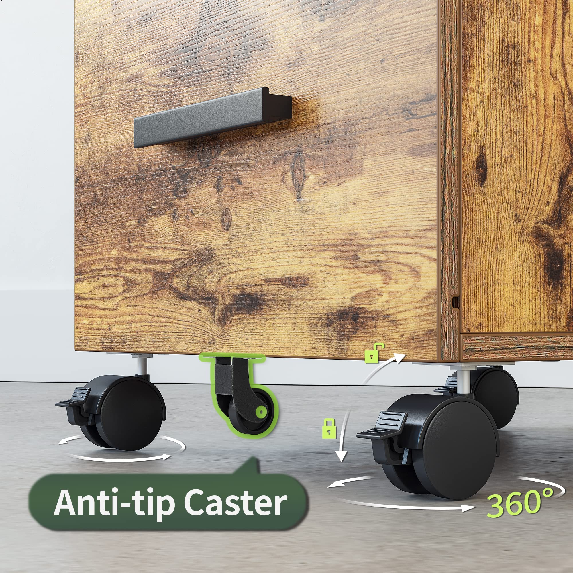 FEZIBO 2-Drawer Locking File Cabinet - Wooden Rolling Storage Cabinet for Home Office, Under Desk Organizer for A4 & Letter Size Documents, Printer Stand with Wheels, Rustic Brown - Perfect for Small Spaces & Workspace Organization