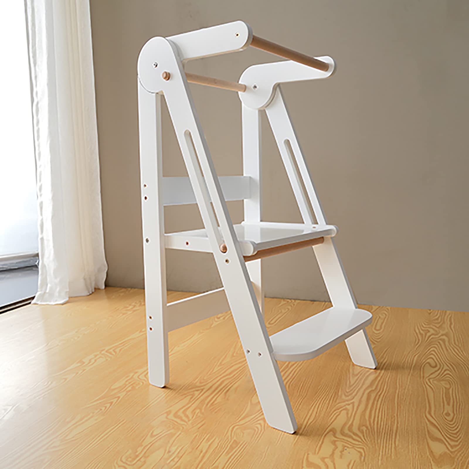 XIAOQIAO 2-Step Wooden Stool for Kids - Non-Slip Toddler Step Stool with Handles, Kitchen Helper for Children - Perfect for Cooking, Bathroom & Playroom Use