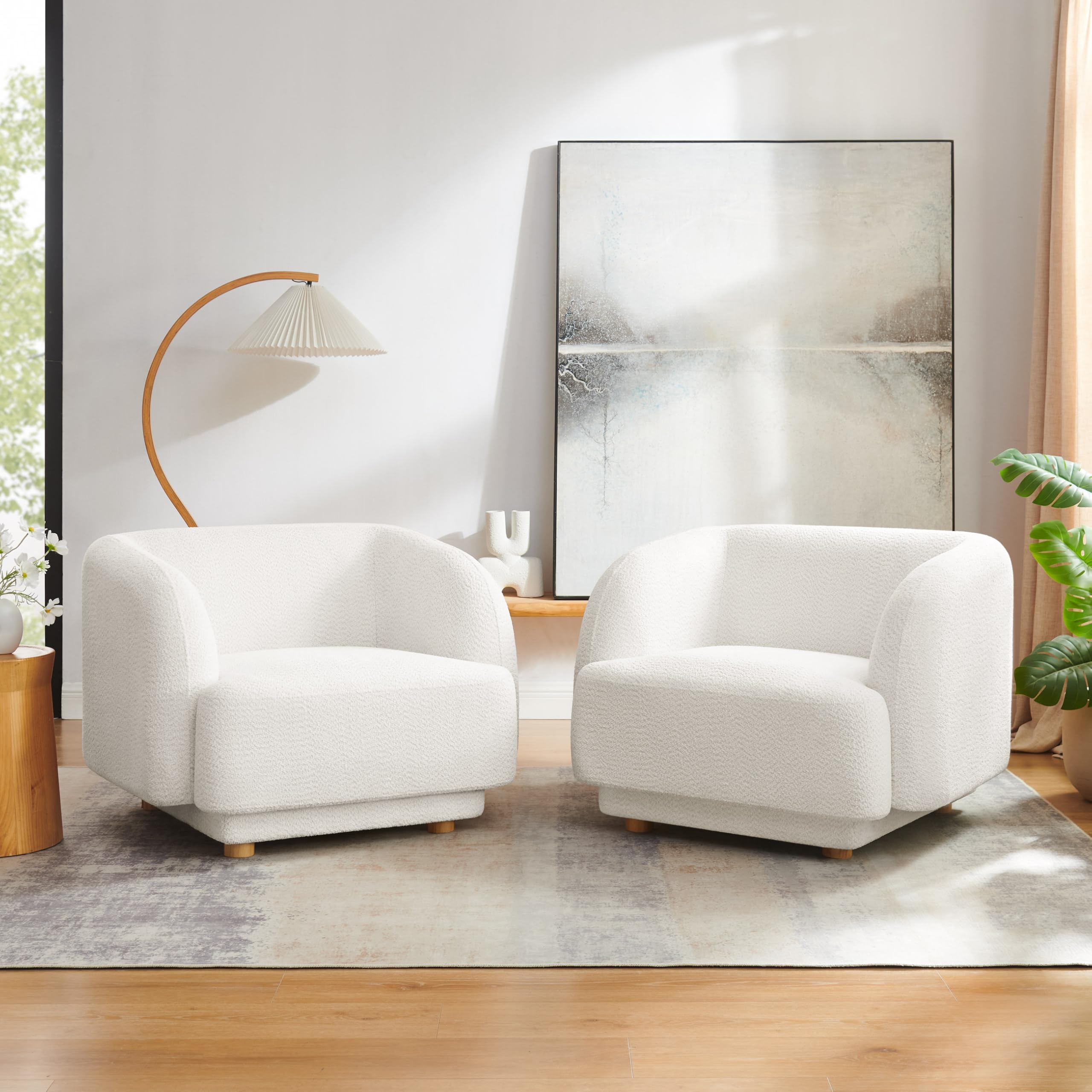 Modern Oversized Accent Barrel Chair - Comfy Upholstered Armchair with Wooden Legs for Living Room, Bedroom, Office & Waiting Room - Perfect for Relaxation, Reading & Home Decor (White)