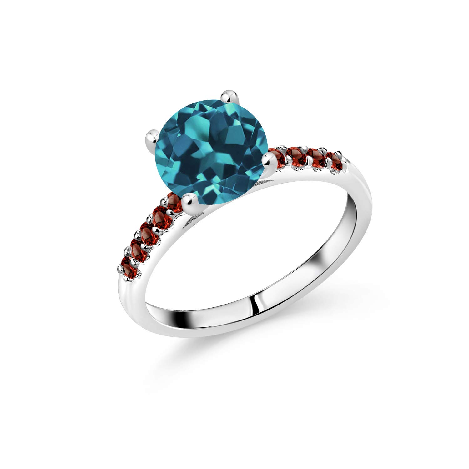 2.98 Ct London Blue Topaz & Red Garnet 10K White Gold Ring for Women - Elegant Birthstone Jewelry Gift for Anniversary, Engagement & Special Occasions