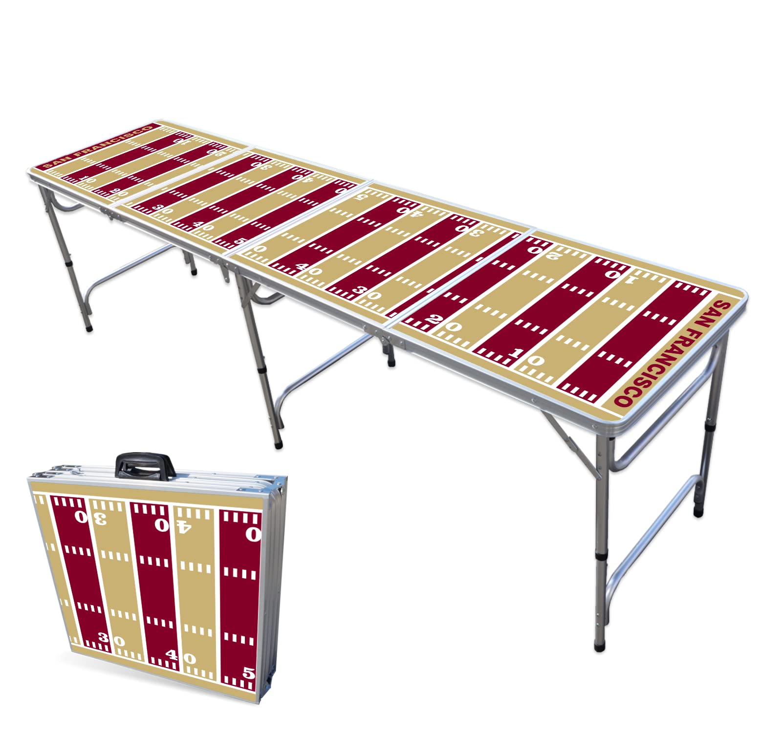 8-Foot Folding Portable Beer Pong Table with LED Lights & Cup Holders - SF Football Field Design for Parties, Tailgates & Outdoor Games - Choose Your Model