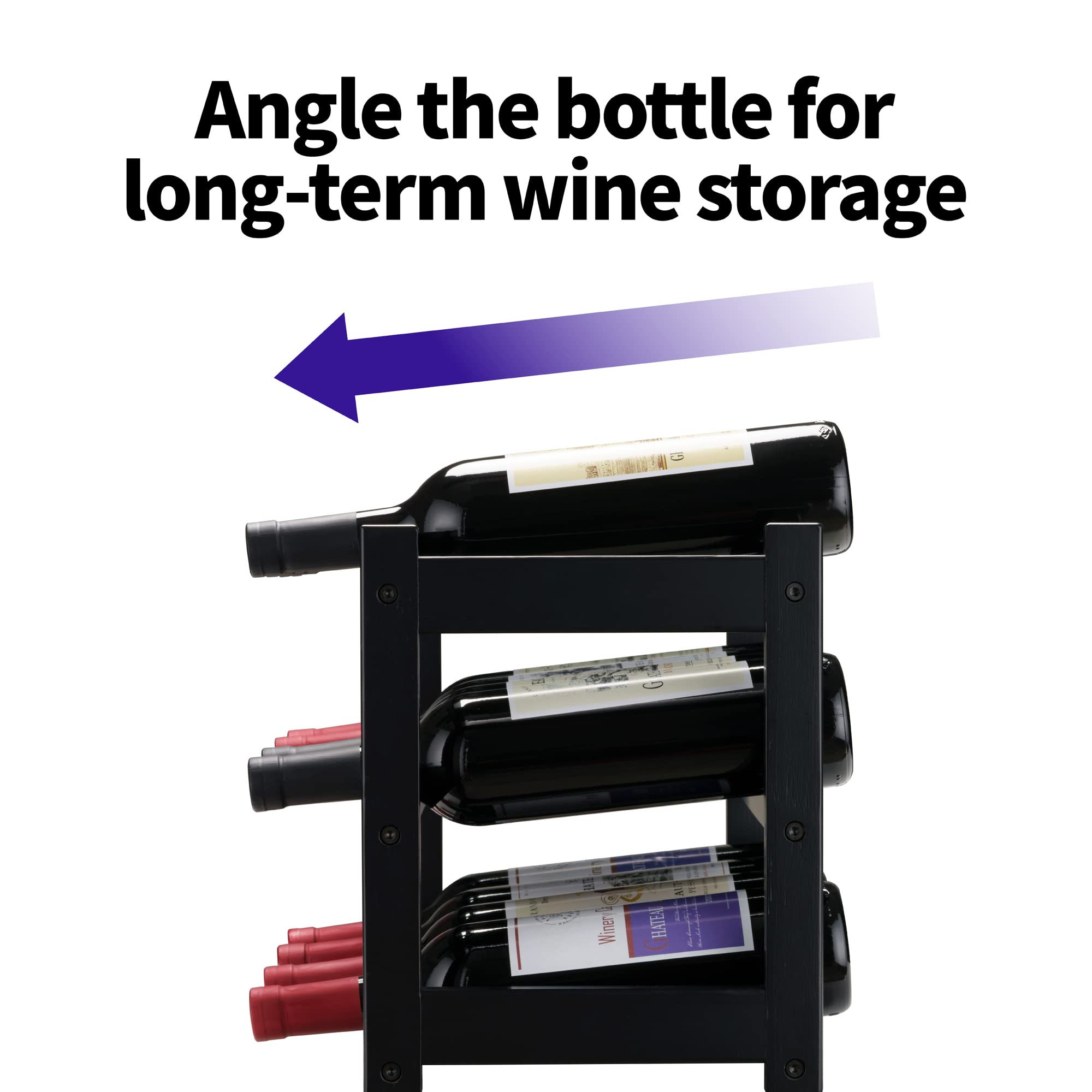 VASMIA 3-Tier Bamboo Wine Rack - Holds 12 Bottles, Sturdy & Durable Wine Storage Cabinet for Kitchen, Pantry, Bar Countertop - Black | Perfect for Home Entertaining, Wine Cellar Organization & Space Saving Storage