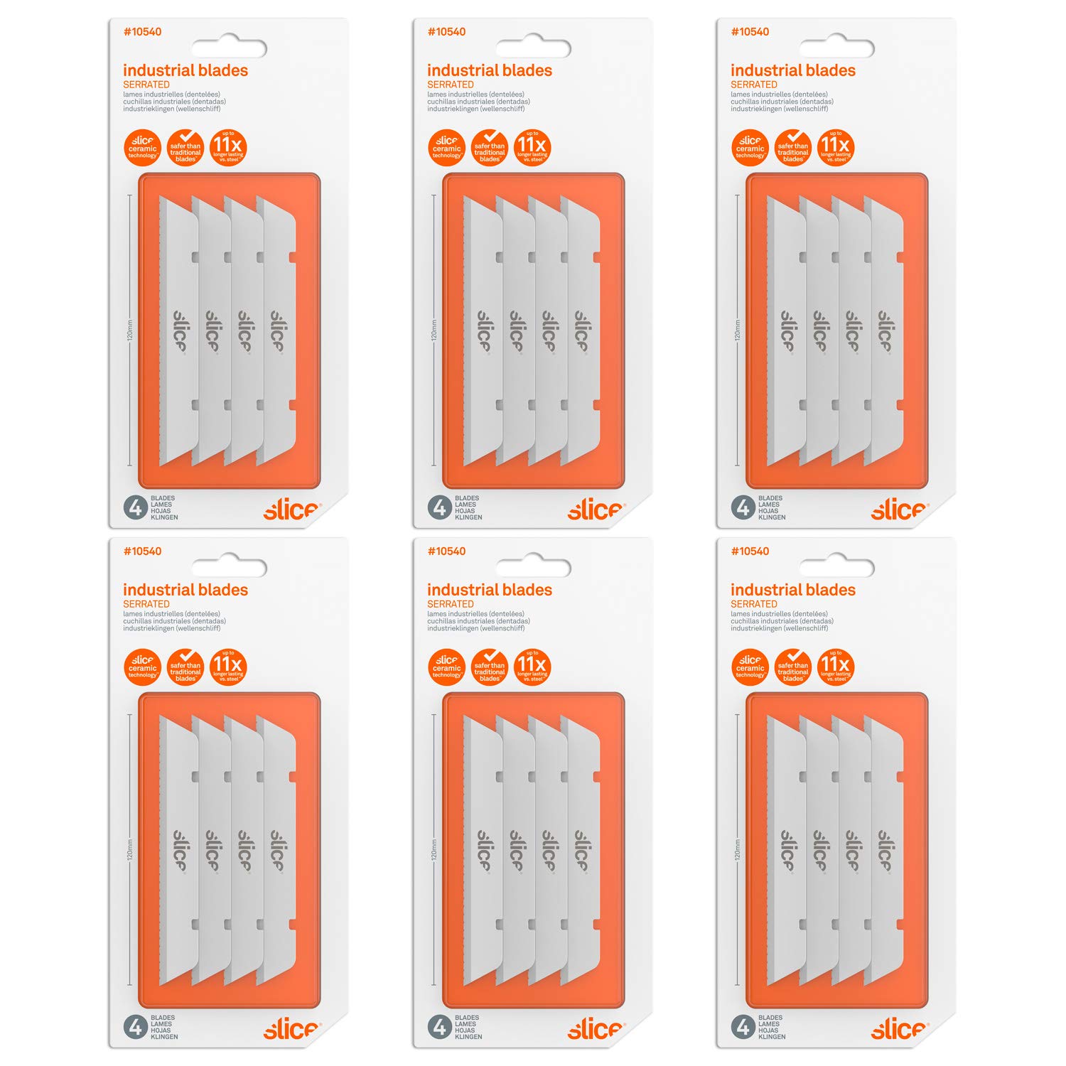 Slice 10540 Extra Long Industrial Blade - Advanced Ceramic Safety Knife with Serrated Tip, 11x Longer Lasting Than Metal Blades (24-Pack) | Perfect for Packaging, Cardboard Cutting & Industrial Applications
