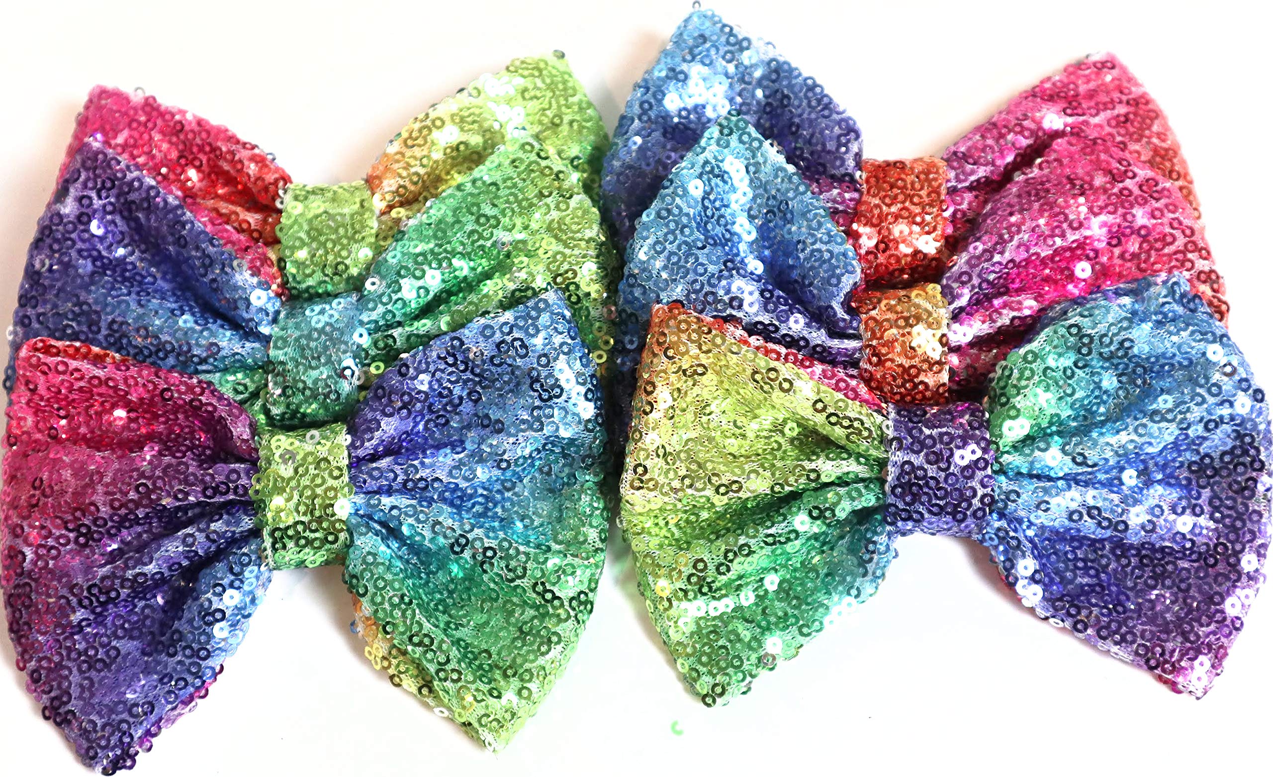 CLGIFT 12-Pack 5-Inch Large Sequin Glitter Hair Bows for DIY Crafts - No Clips (Light Rainbow) | Perfect for Party Decorations, Gift Wrapping & Hair Accessories
