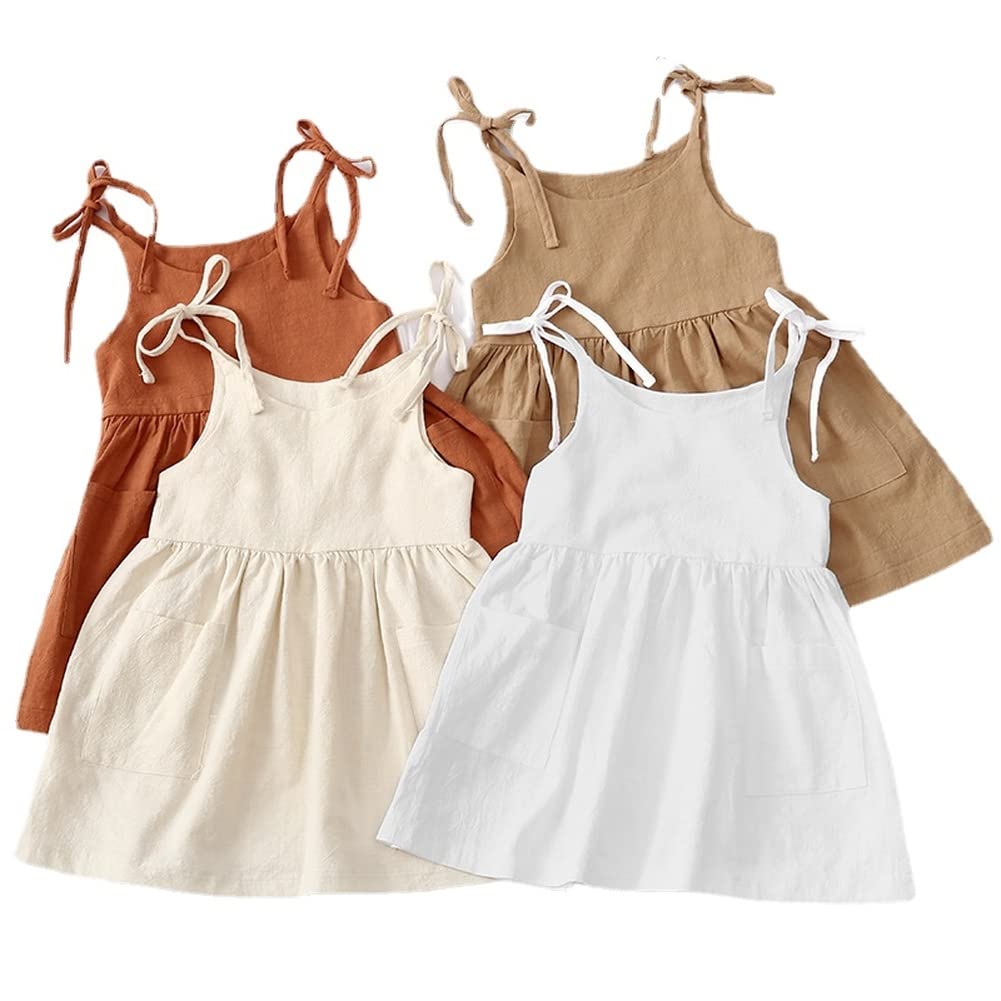 Summer Toddler Girl Dress - 100% Cotton Solid Color Kids Slip Dress with Pockets | Casual Playwear for Toddlers | Perfect for Outdoor Play, Beach Trips & Birthday Parties