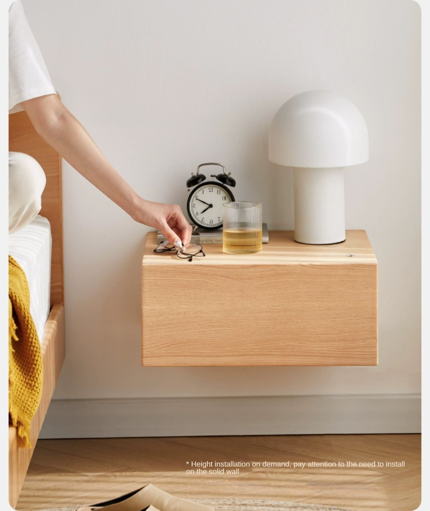 Solid Oak & Poplar Wood Floating Nightstand - Modern Bedside Table with Storage Shelf for Bedroom, Living Room, or Nursery