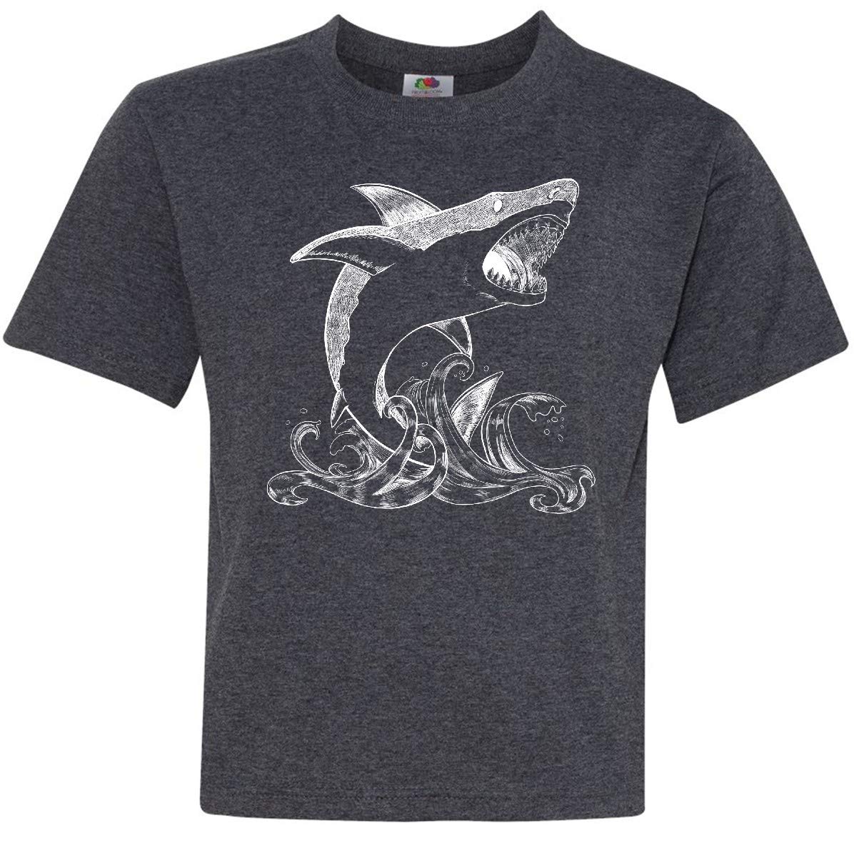 Inktastic Great White Shark Jumping Graphic Youth T-Shirt - Cool Boys & Girls Shark Themed Tee for Beach, Pool & Summer Adventures
