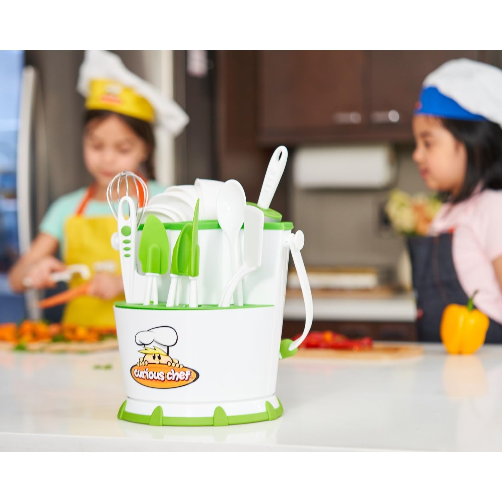 Curious Chef 30-Piece Kids Cooking Set - BPA-Free Plastic Cookware with Utensils (Rolling Pin, Spoons, Whisk, Knives, Measuring Cups) | Dishwasher Safe | Perfect for Pretend Play, Early Cooking Skills & Family Kitchen Fun