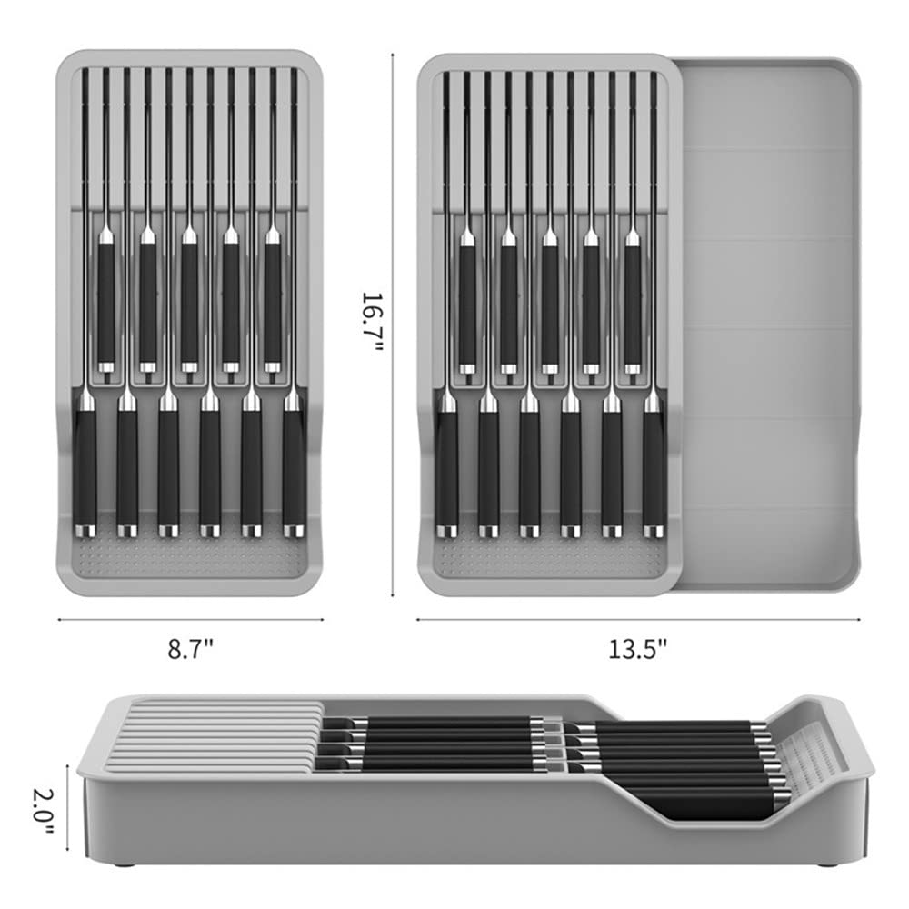 Expandable Knife Organizer for Drawer - Adjustable Knife Block Holder & Secure Storage Tray | Retractable Kitchen Countertop Organizer for Knives, Utensils & Cutlery | Perfect for Home Chefs & Kitchen Organization