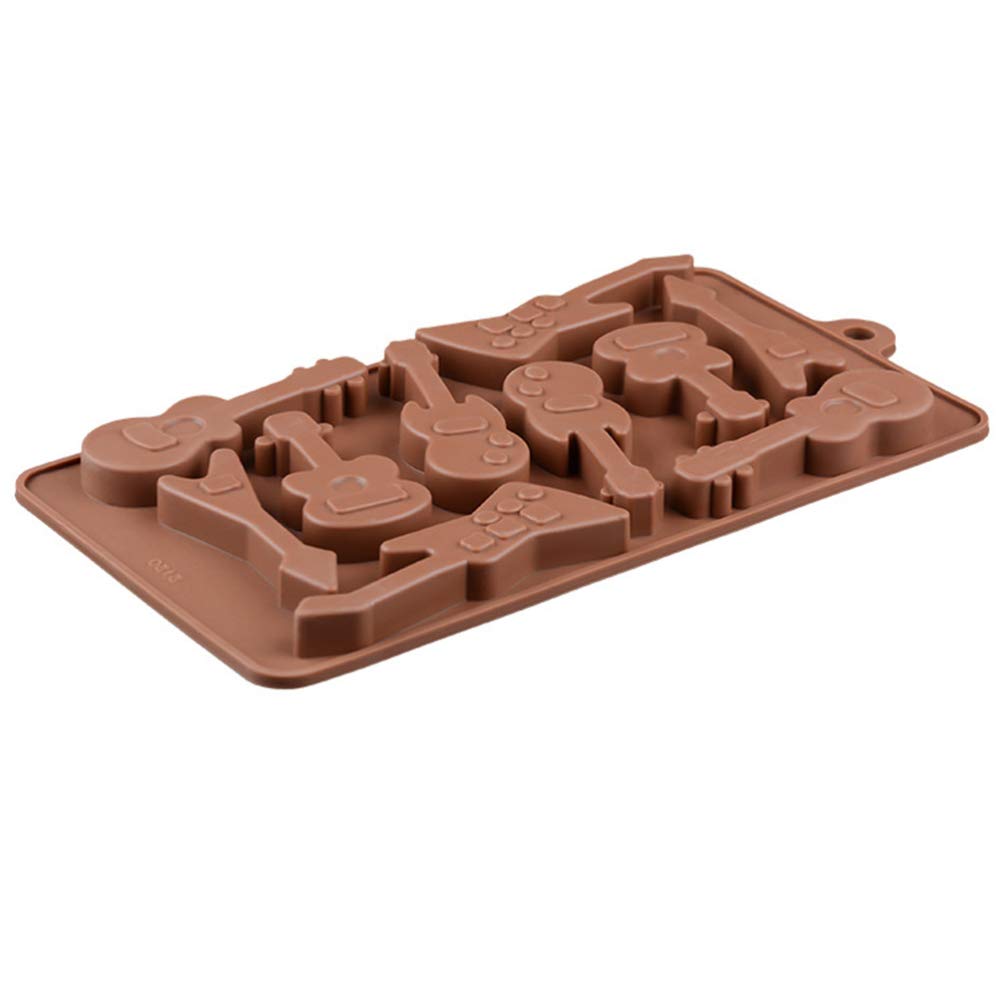 10-Cavity Silicone Guitar Mold for Baking - Cake, Bread, Chocolate, Fondant, Jelly Candy - Reusable Baking Mould for DIY Crafts & Desserts - Perfect for Birthday Parties, Home Baking, and Gift Making (Coffee Color)