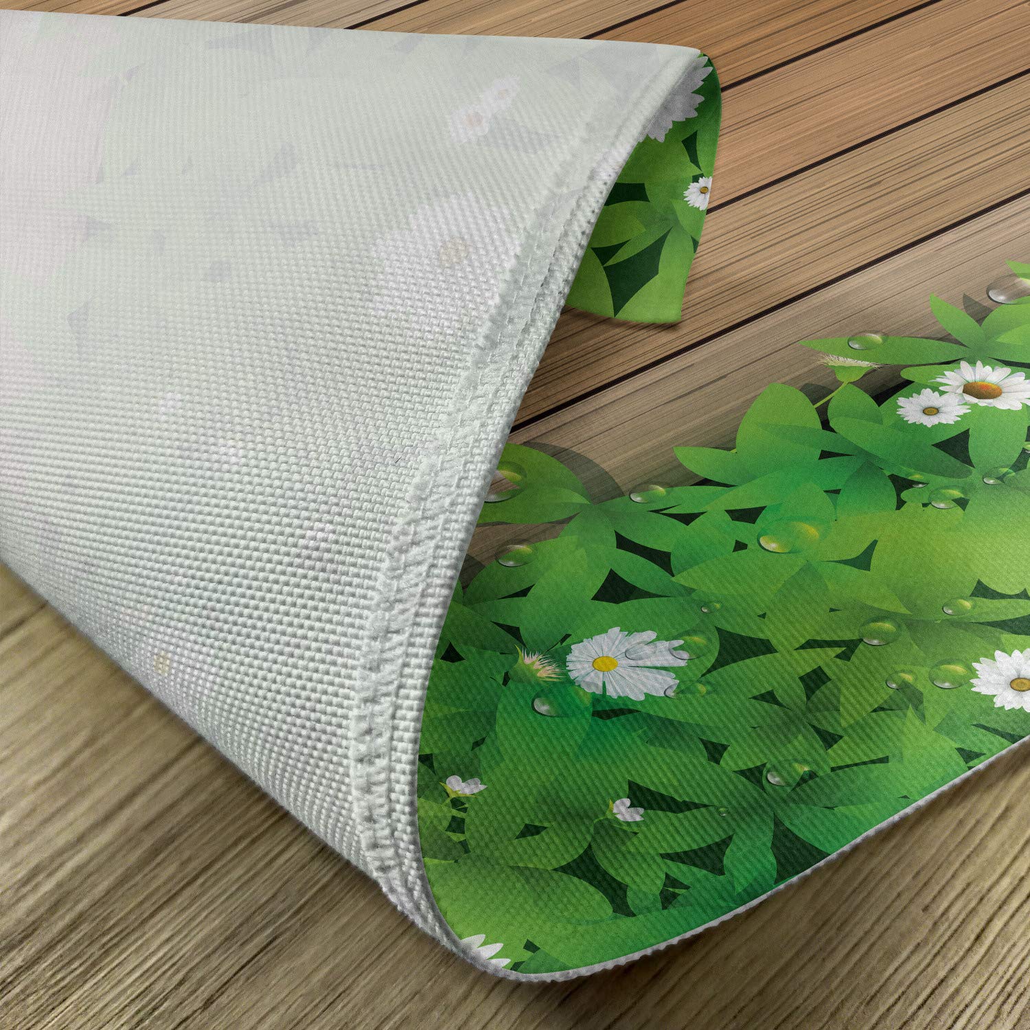 Ambesonne Floral Placemats Set of 4 - Daisy Leaves & Water Droplets Wood Fence Spring Nature Theme Washable Fabric for Dining Table & Kitchen Decor in Green & Brown | Perfect for Spring Parties, Farmhouse Dining, and Everyday Meals