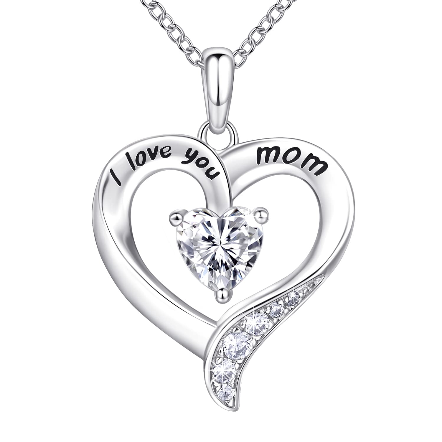 925 Sterling Silver Heart Necklace for Women - Engraved 'I Love You Mom' - Thoughtful Birthday Gift from Daughter | Perfect for Mother's Day, Anniversary & Special Occasions