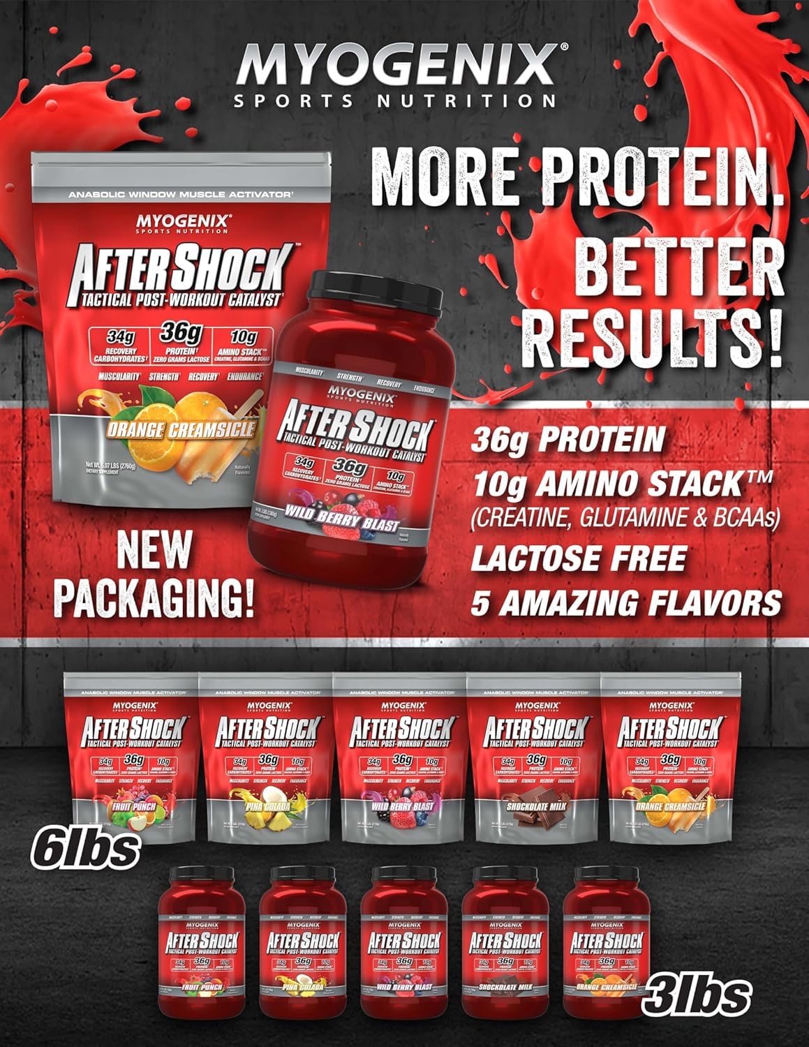 Myogenix Aftershock Post Workout Whey Protein Powder - 6lbs Orange Creamsicle | Muscle Growth & Recovery with Anabolic Whey, Mass Carbs, Creatine, Glutamine & BCAAs | Ideal for Post-Workout Shakes, Muscle Building & Athletic Performance