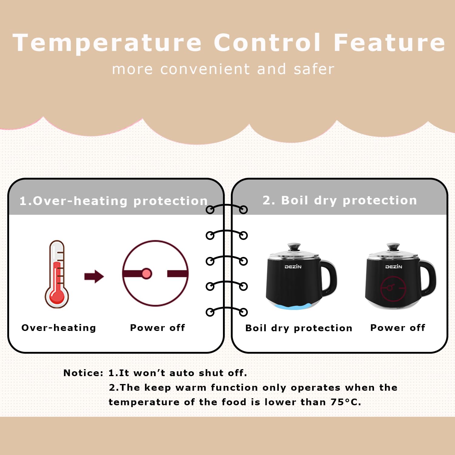 Dezin Electric Hot Pot with Steamer - 1.6L Stainless Steel Multi-Cooker for Ramen, Eggs, Dumplings, Soup & Oatmeal - Adjustable Temperature Control & Keep Warm Function - Perfect for Dorm, Office, Camping & Small Kitchen Cooking