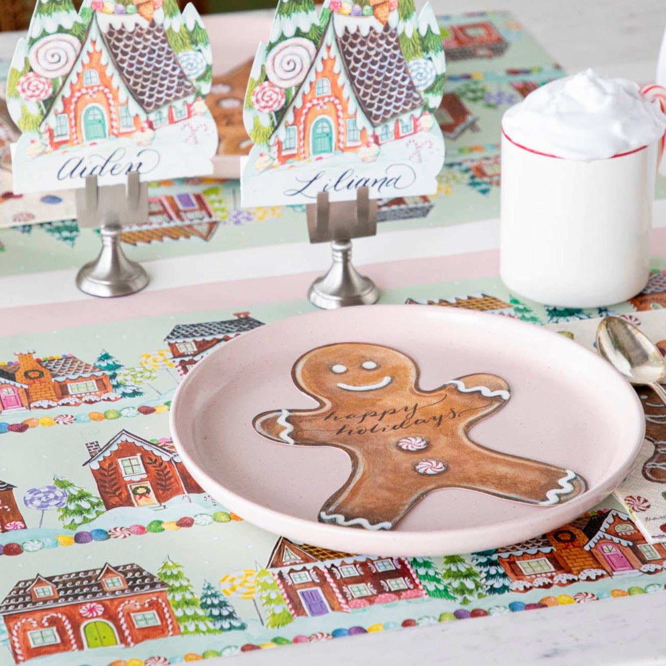 Christmas Gingerbread Village Placemat Set of 4 - Holiday Table Decor for Dining, Kitchen, and Party - Non-Slip Heat Resistant Coasters for Festive Gatherings