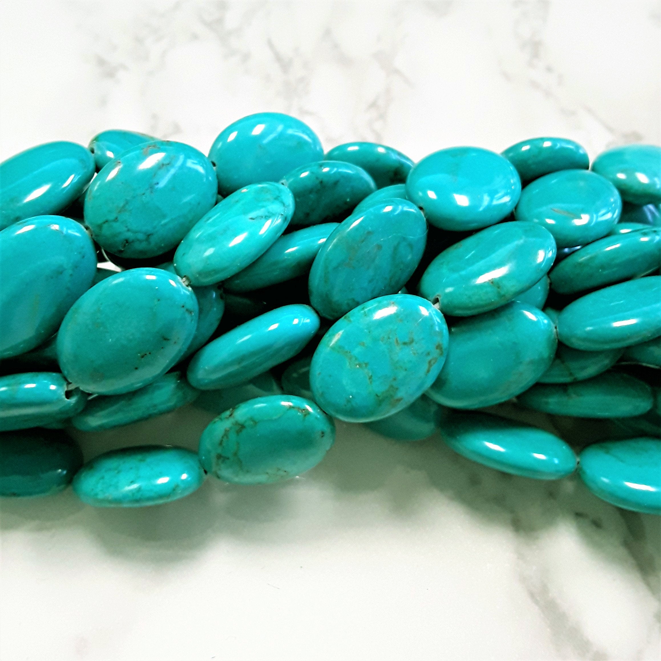 Blue Green Howlite Turquoise Flat Oval Beads 13x18mm 15.5 Inch Strand - Perfect for Jewelry Making, DIY Bracelets, Necklaces & Craft Projects
