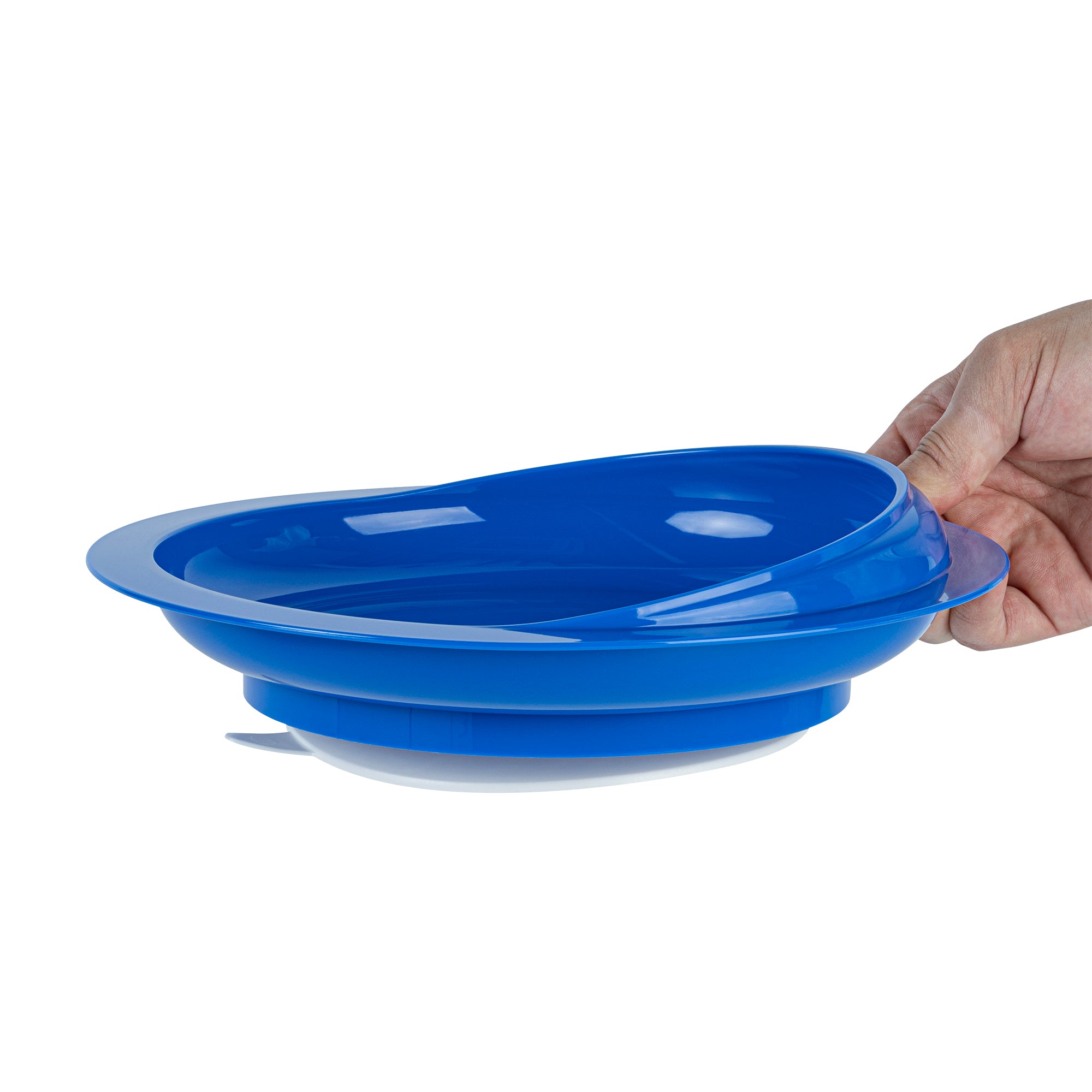 Adapt Tek Round Blue Plastic Scoop Plate - Spill-Proof with Strong Suction Base, 9 x 9 x 2.25 Inches, 1-Pack - Perfect for Baby Feeding, Toddler Meals & Mess-Free Snacking