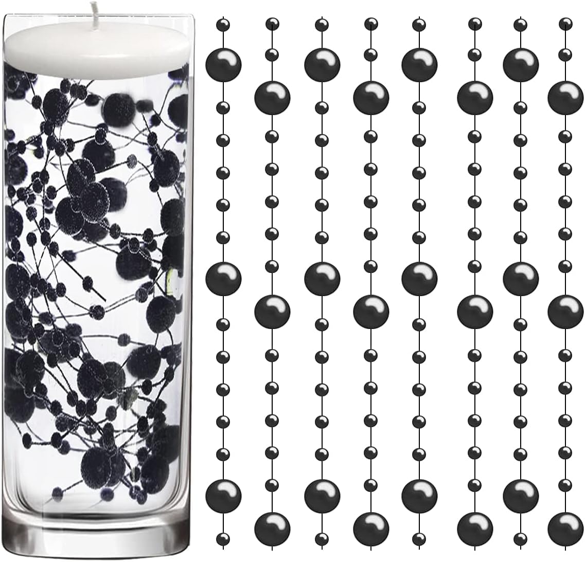 50 Pcs Black Faux Pearl Beads String - Elegant Vase Filler & Floating Candle Centerpiece for Wedding, Party & Home Decor - Perfect for Table Scatter, DIY Crafts & Event Styling