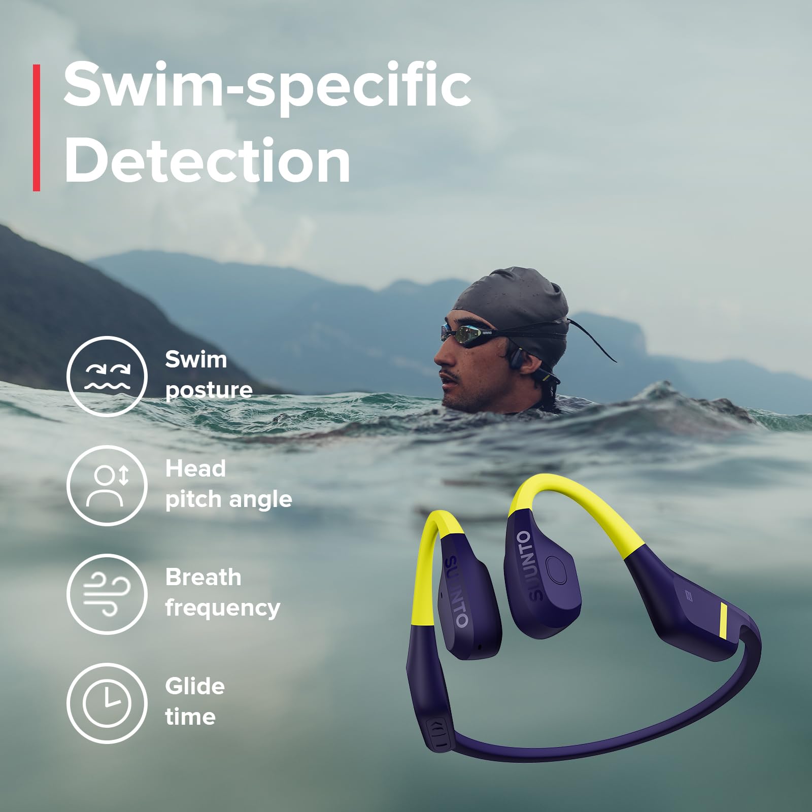 SUUNTO Aqua Open-Ear Bluetooth Swimming Headphones - 32GB MP3 Bone Conduction Headset for Running, Cycling & Workouts - IP68 Waterproof, 30H Playtime with Power Bank, Head Movement Control & Dual Mic - Perfect for Swimming, Jogging & Outdoor Sports (Lime Blue)