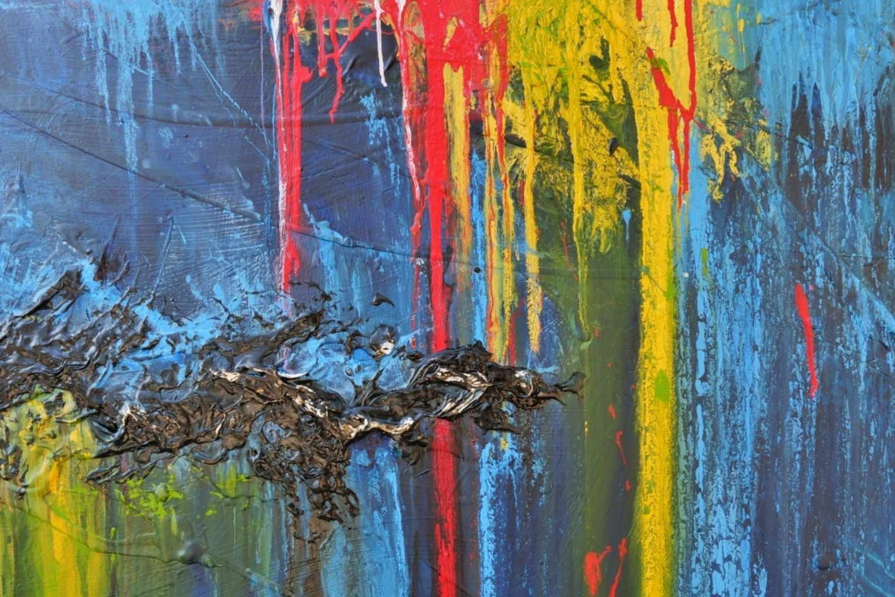 Midnight Falls 280cm x 170cm Blue Yellow Textured Abstract Canvas Art - Modern Wall Decor for Living Room, Bedroom & Office