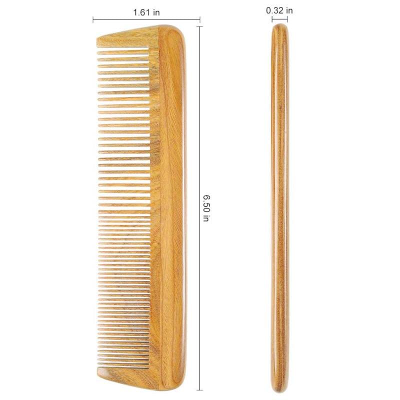 Onedor Handmade 100% Natural Green Sandalwood Wooden Comb for Men - Hair, Beard & Mustache Styling - Travel & Pocket Comb with Leather Case (Long) - Perfect for Daily Grooming, Travel & Gift Giving