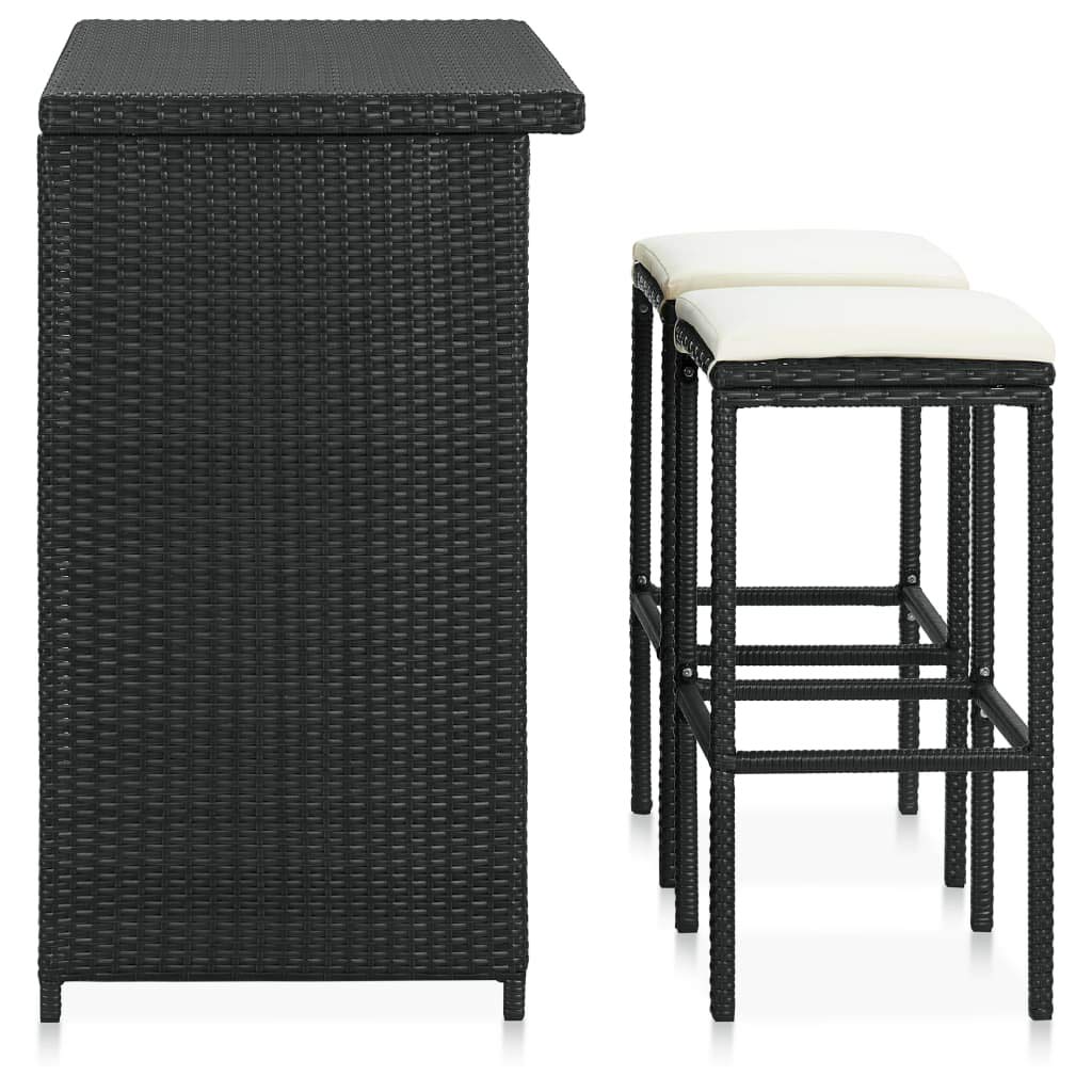 Premium 3-Piece Bar Set - Modern Black Poly Rattan Dining Table & Chairs for Kitchen, Patio, Restaurant - Counter Height Bar Table Set for Indoor/Outdoor Use