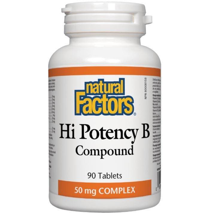 Natural Factors Hi Potency Vitamin B Complex 50mg - 90 Tablets for Energy, Stress Relief & Metabolism Support | Daily Supplement for Adults & Seniors