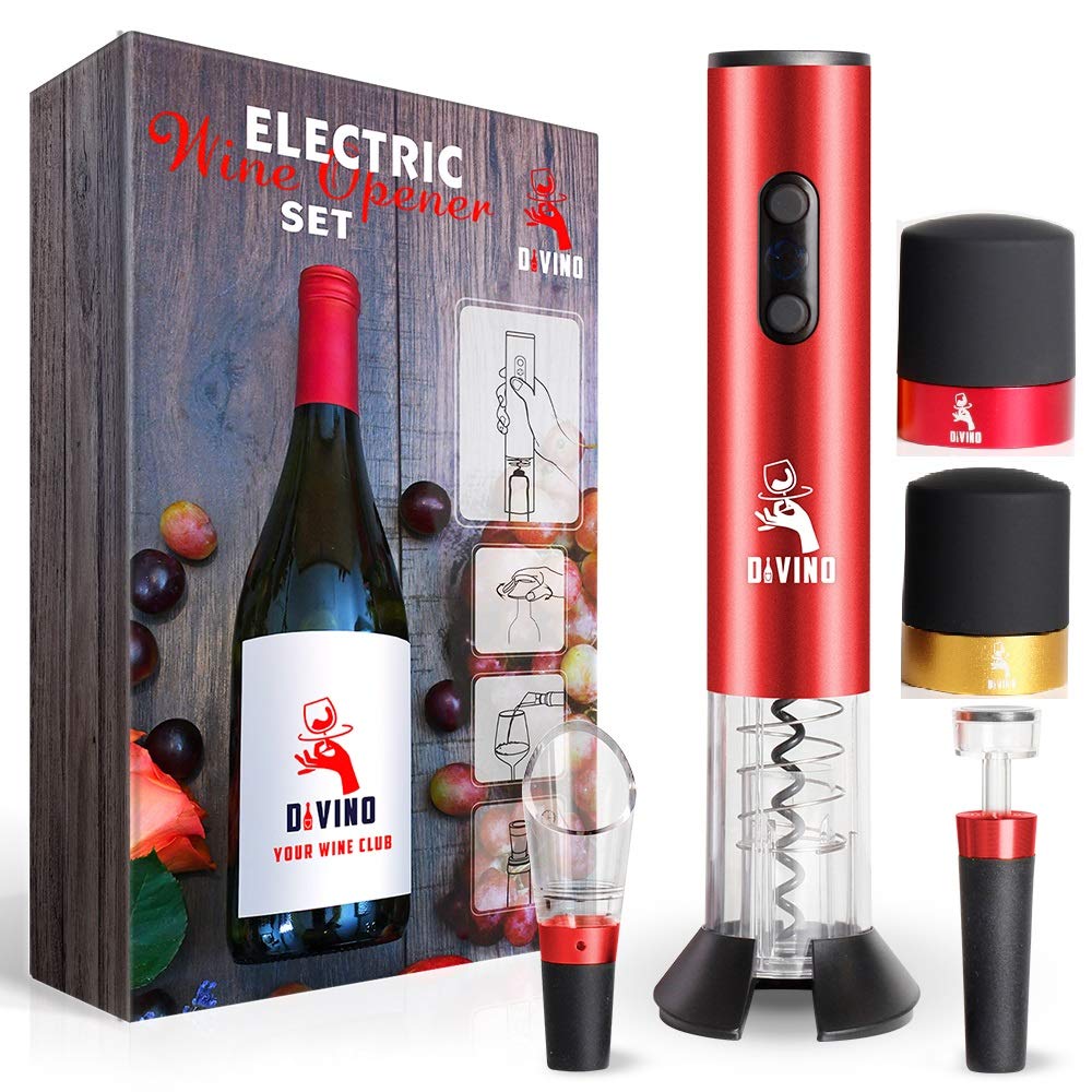 Premium Electric Wine Opener Set - Automatic Cordless Corkscrew with Foil Cutter, Vacuum Stopper & Aerator - 6-in-1 Battery Operated Wine Bottle Opener for Home, Parties & Gifts - Perfect for Wine Lovers & Entertaining