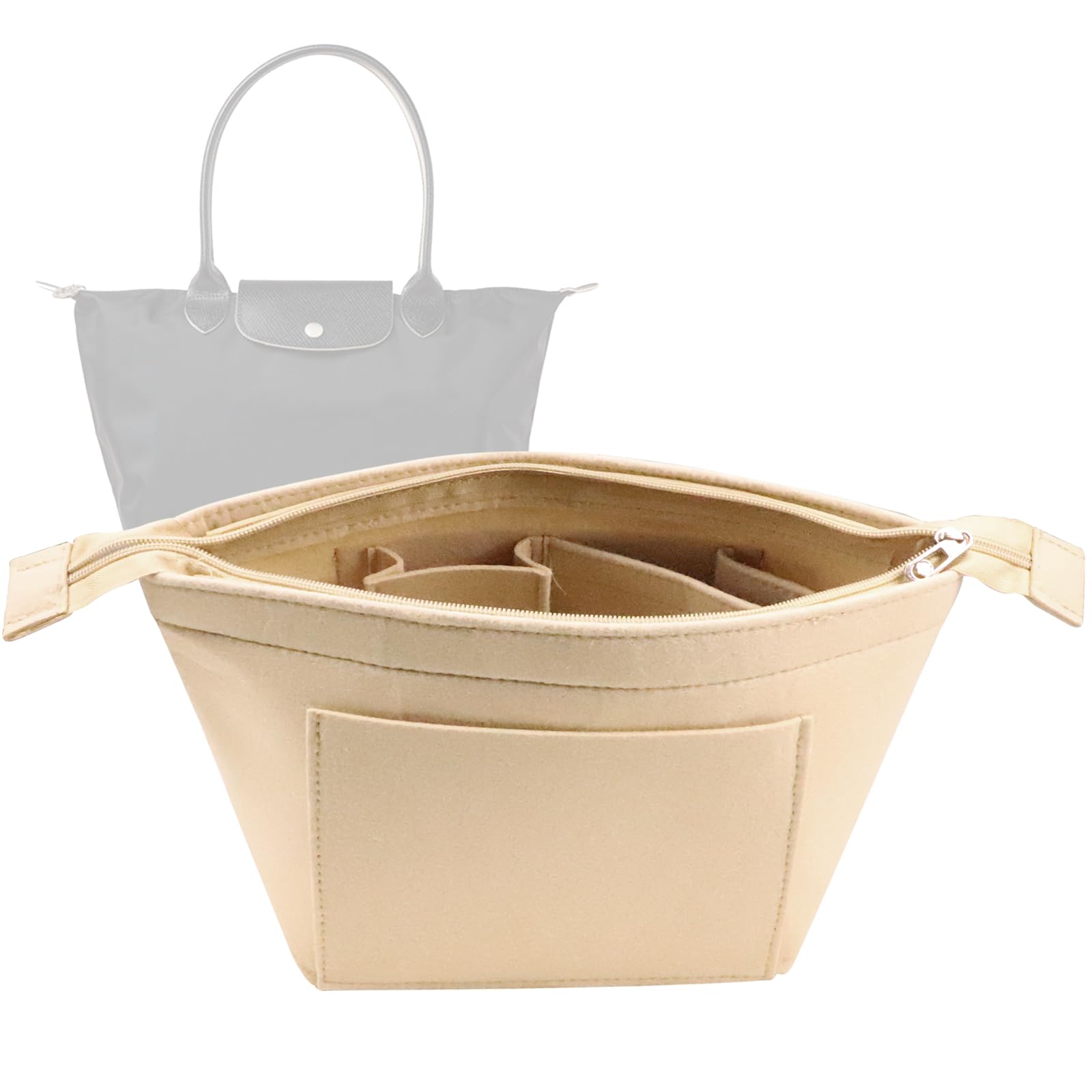 Premium Felt Purse Insert Organizer - Bag Organizer & Wallet Organizer for Le Pliage Handbags (Beige) | Perfect for Travel, Work & Everyday Use to Keep Essentials Neatly Organized