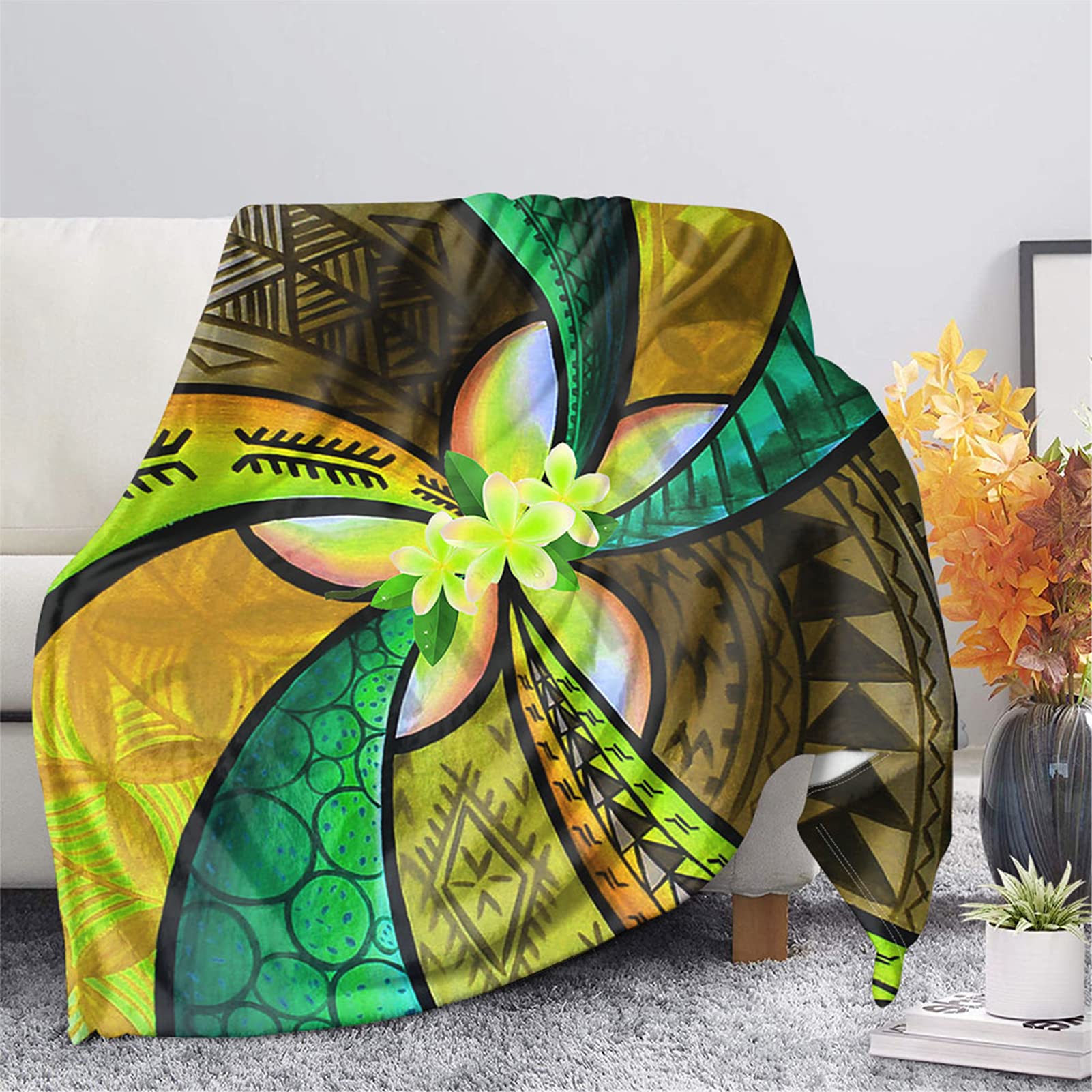 JOAIFO Modern 3D Plumeria Floral Print Soft Throw Blanket - Polynesian Style Microfiber Sofa Couch Blanket for All Seasons | Cozy Fleece Blanket for Living Room, Bedroom & Outdoor Use