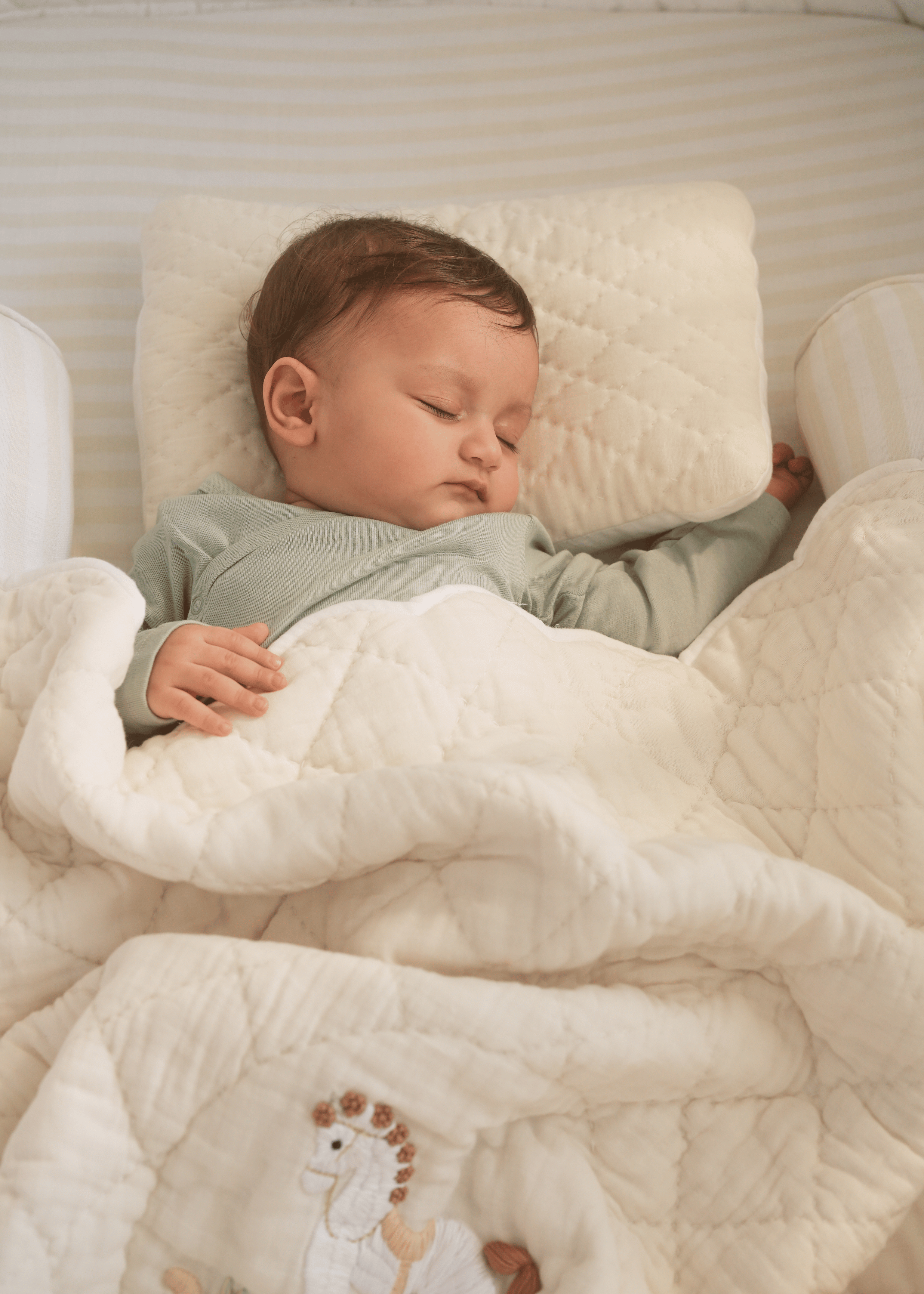 The Sleep Cloud Nest Ecru Baby Blanket with Rocking Horse Design - Soft & Cozy for Nursery, Swaddling, and Stroller Use