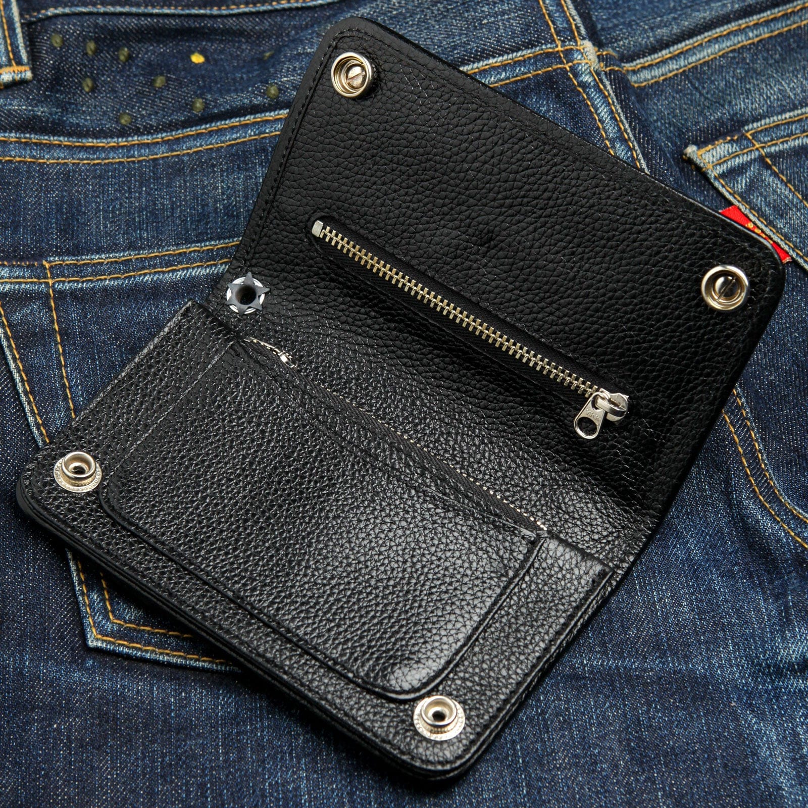 Genuine Cowhide Leather Biker Wallet for Men - Medium Size RFID Blocking Bi-Fold Wallet - Perfect for Motorcycle Riders, Travel & Everyday Use