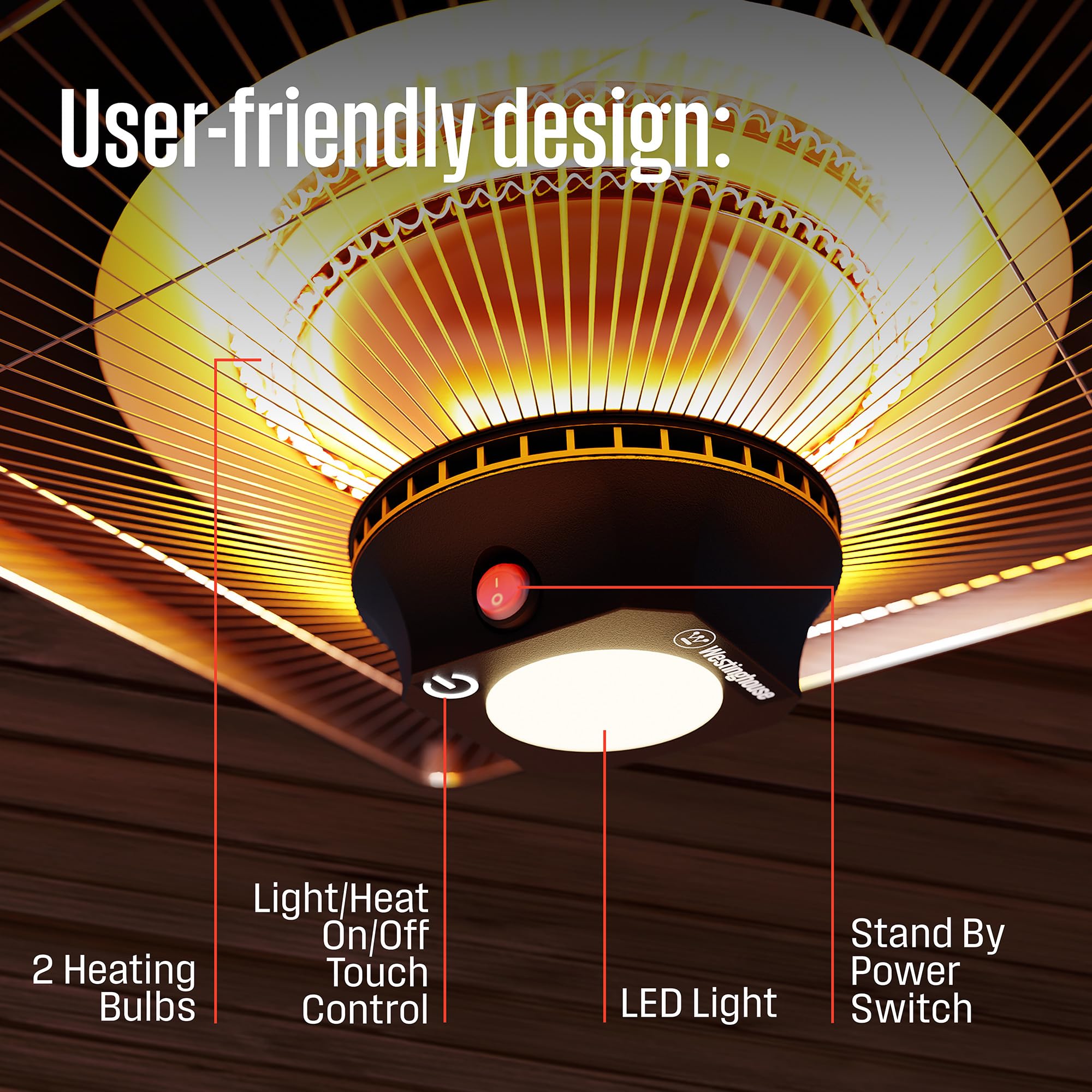 Westinghouse Outdoor Ceiling Patio Heater - 1500W Adjustable Infrared Heater with Water Resistant Design & Auto Shut-Off Overheat Protection - Perfect for Patio Covers, Gazebos, Pergolas, Backyards & Outdoor Dining Areas