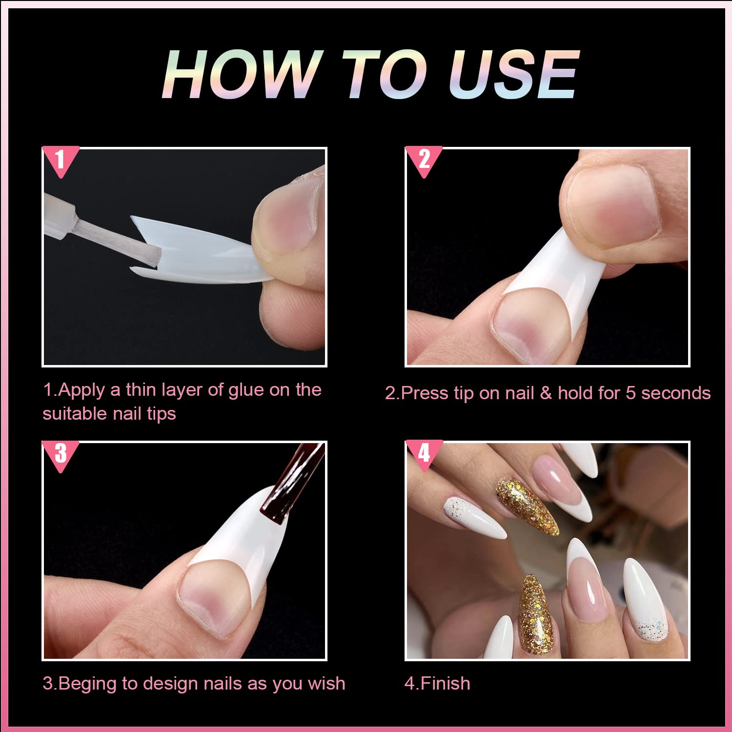 MEKK 600PCS Acrylic False Nail Tips - Short Stiletto Shape, Half Cover Natural Nails for Salon & DIY Home Manicure (10 Sizes) | Perfect for Nail Art, Acrylic Extensions & Professional Nail Services