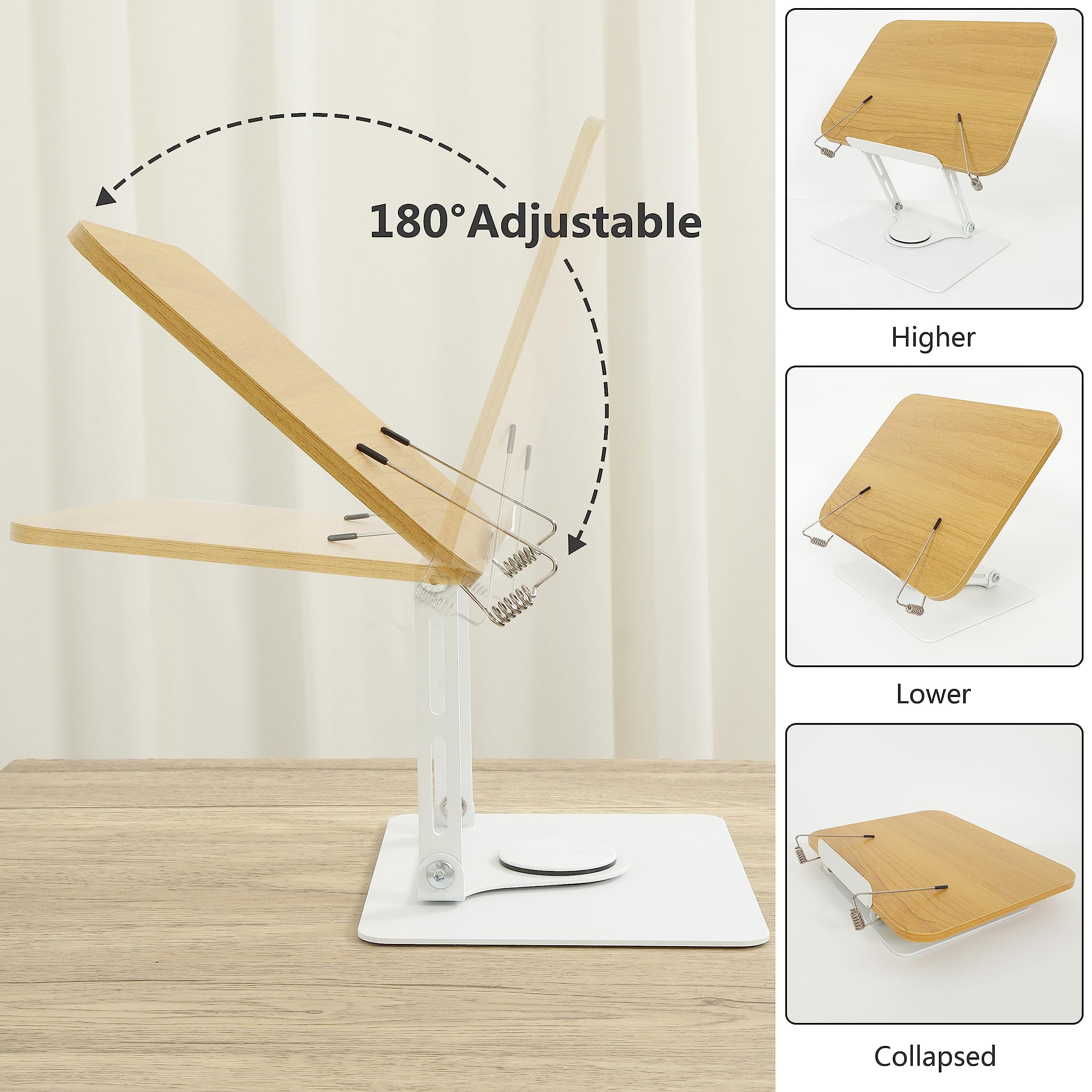 Adjustable Book Stand Holder with 360° Rotating Base - Portable Reading & Display Stand for Cookbooks, Tablets, Study Materials - Perfect for Kitchen, Office & Classroom Use
