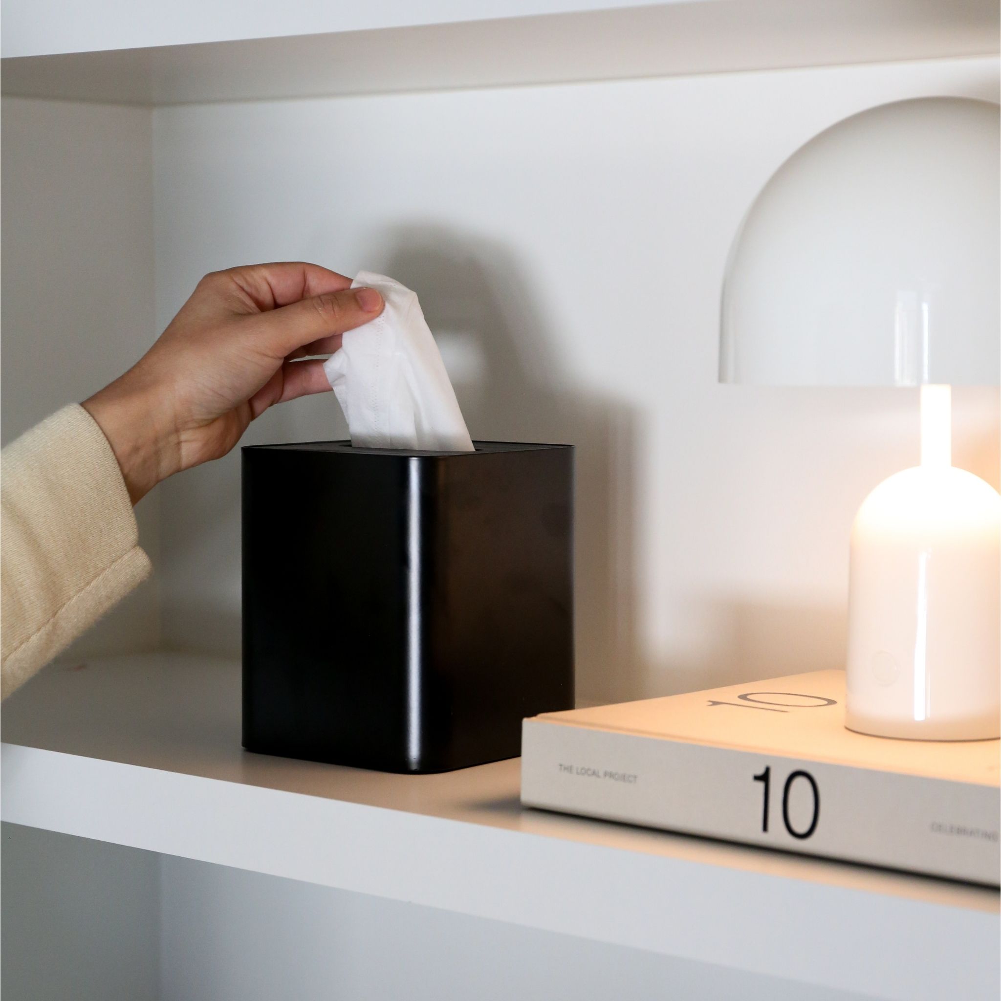 DESIGNSTUFF Square Tissue Box Cover - Modern Black Tissue Holder for Home, Office & Bathroom Decor - Stylish & Durable Paper Dispenser for Living Room, Bedroom or Guest Room