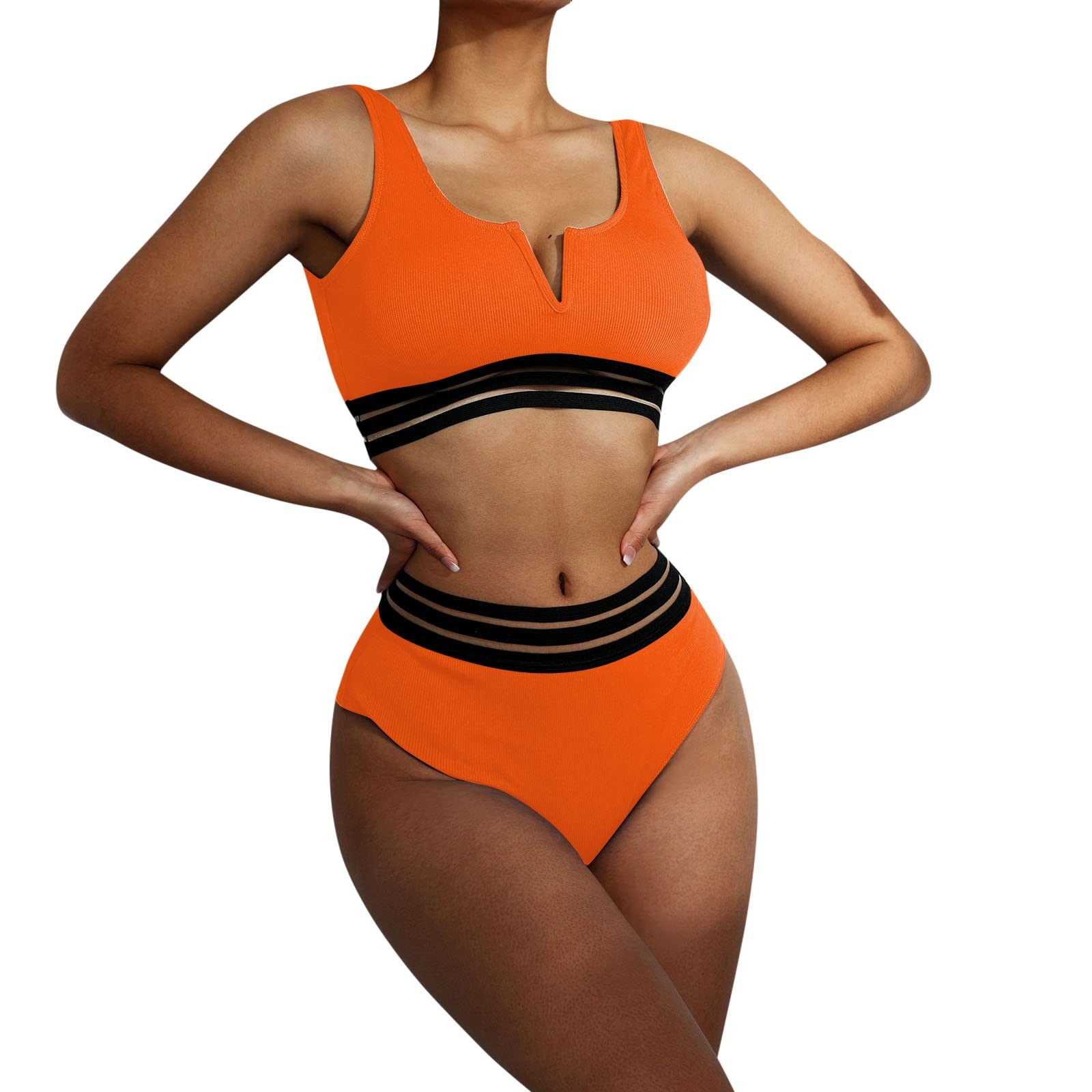 Plus Size High Waisted Tankini Bikini Set - Women's Racerback Swimsuit for Beach & Pool
