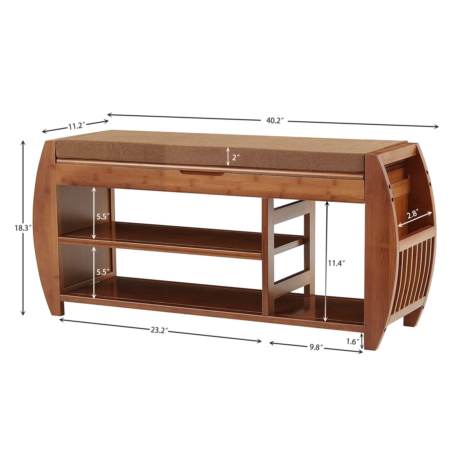 Bamboo Shoe Rack & Shoe Bench with Detachable Cushion - Entryway Storage Organizer for Hallway, Bathroom, Living Room & Garden - Multi-Functional Furniture with Hidden Storage Compartment | Perfect for Small Spaces, Home Organization & Entryway Decor